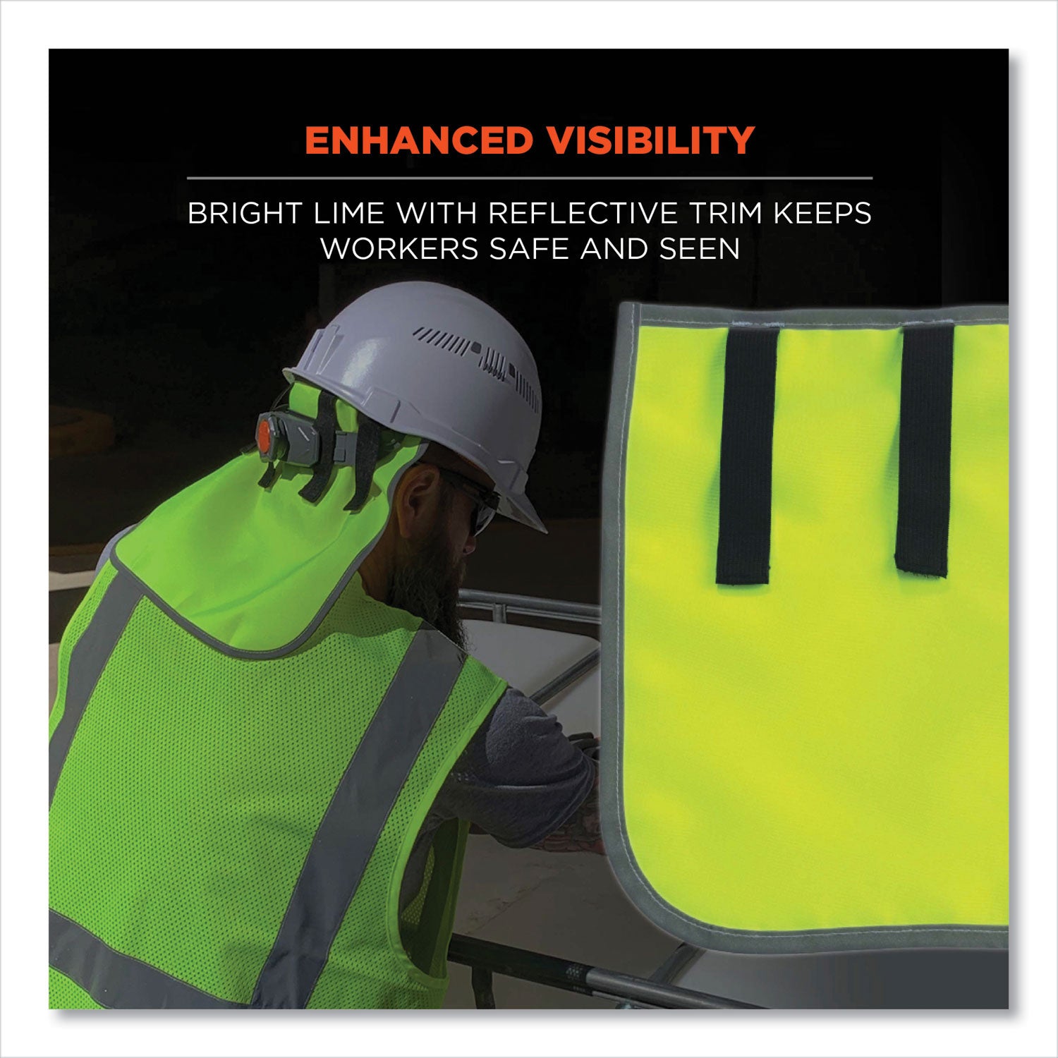 Ergodyne 8006 Hi-Vis Neck Shade, Lime, Polyester Fabric, 1" Height x 14.5" Width, 6 per Carton