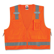 Ergodyne 8250Z Type R Class 2 Surveyors Vest, Small/Medium, Zipper Closure, Poly Mesh, Orange, Pocket, Mic Tab, Reflective, 1 Each