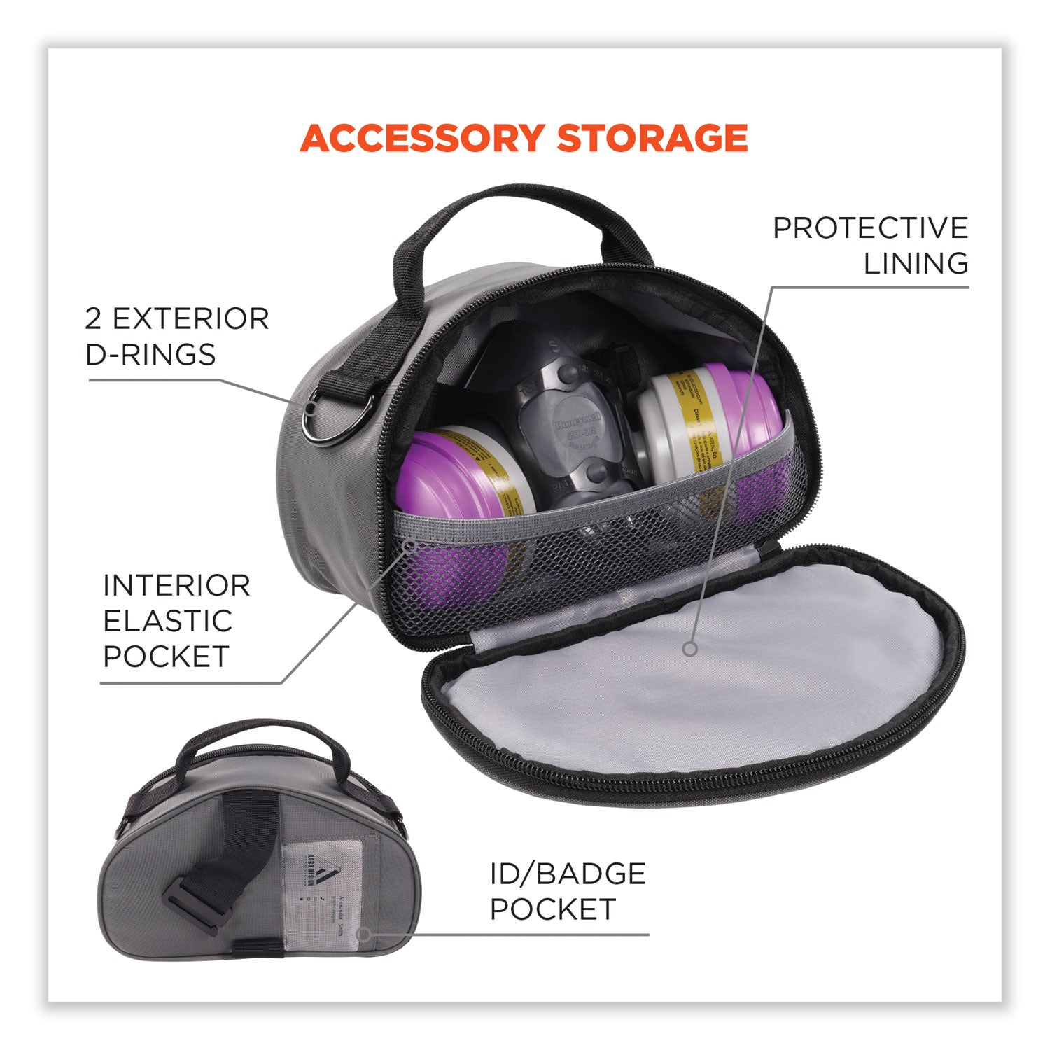 Arsenal 5187 Clamshell Half Respirator Bag with Zipper Closure, 4 x 9 x 5, Gray