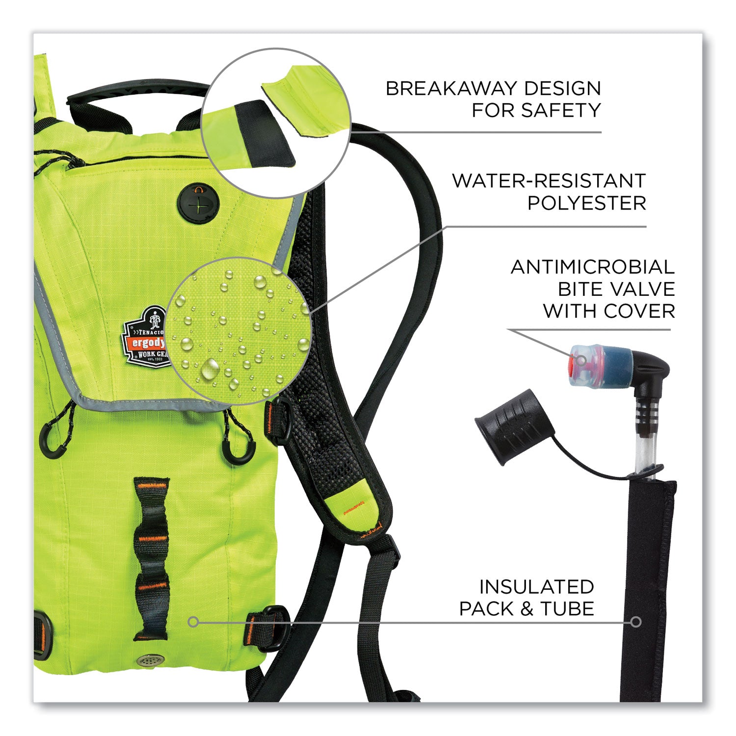Ergodyne 5156 Premium Low Profile Hydration Pack - 3.17 quart Reservoir - Lime
