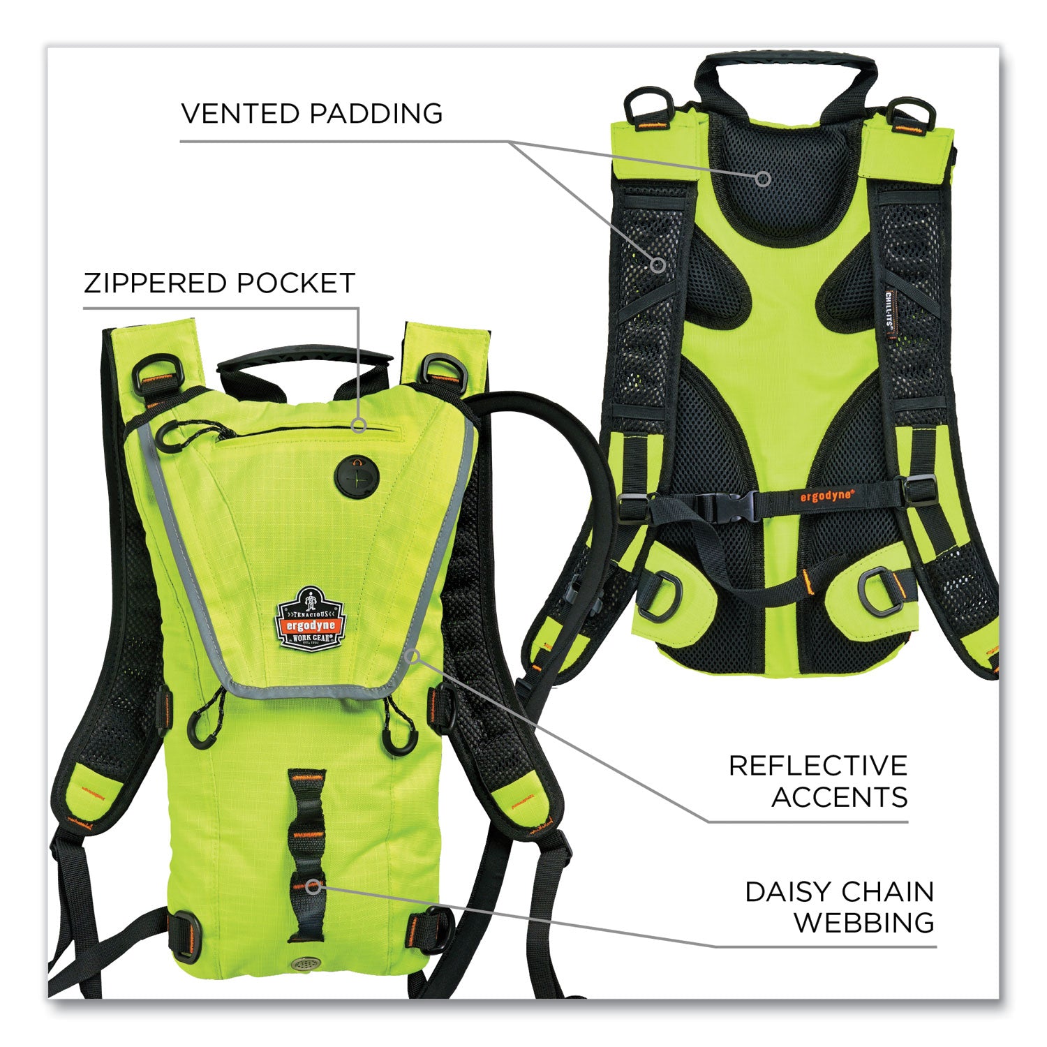 Ergodyne 5156 Premium Low Profile Hydration Pack - 3.17 quart Reservoir - Lime