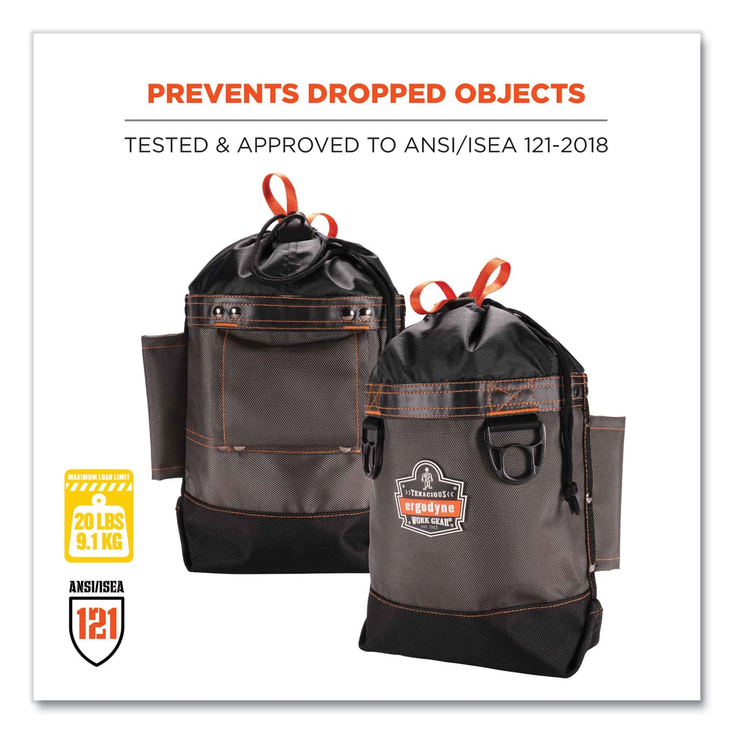 Drop Resistant - Nickel Plated, 420D Nylon Body - 1680D Ballistic Polyester Exterior Material - D-ring, Belt Loop - 9" Height x 5" Width x 10" Depth - 1 Each