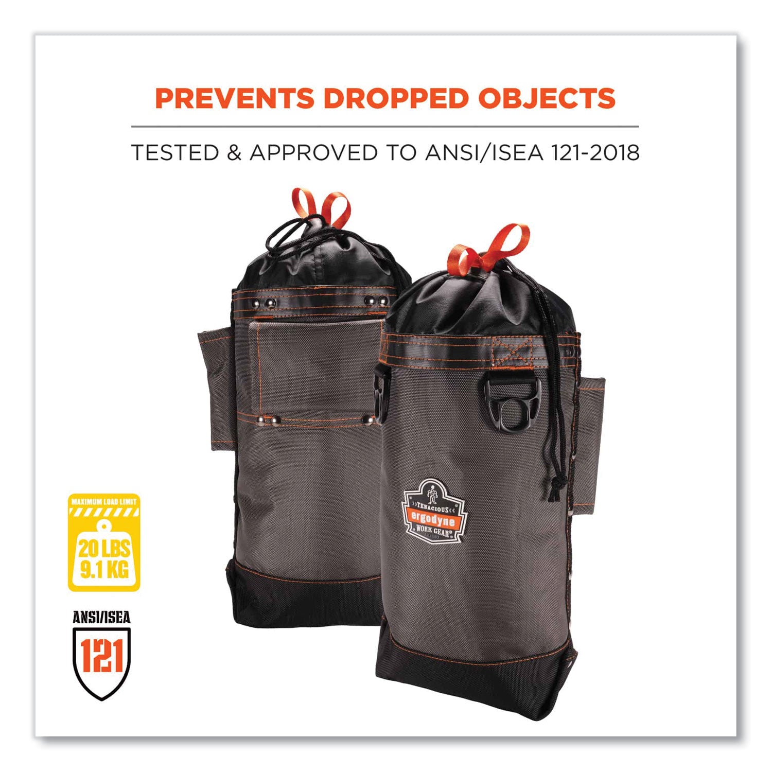 Drop Resistant, Damage Resistant - 420D Nylon Body - 1680D Ballistic Polyester Exterior Material - Belt Loop, D-ring, Cinch Strap - 13" Height x 5" Width x 10" Depth - 1 Each
