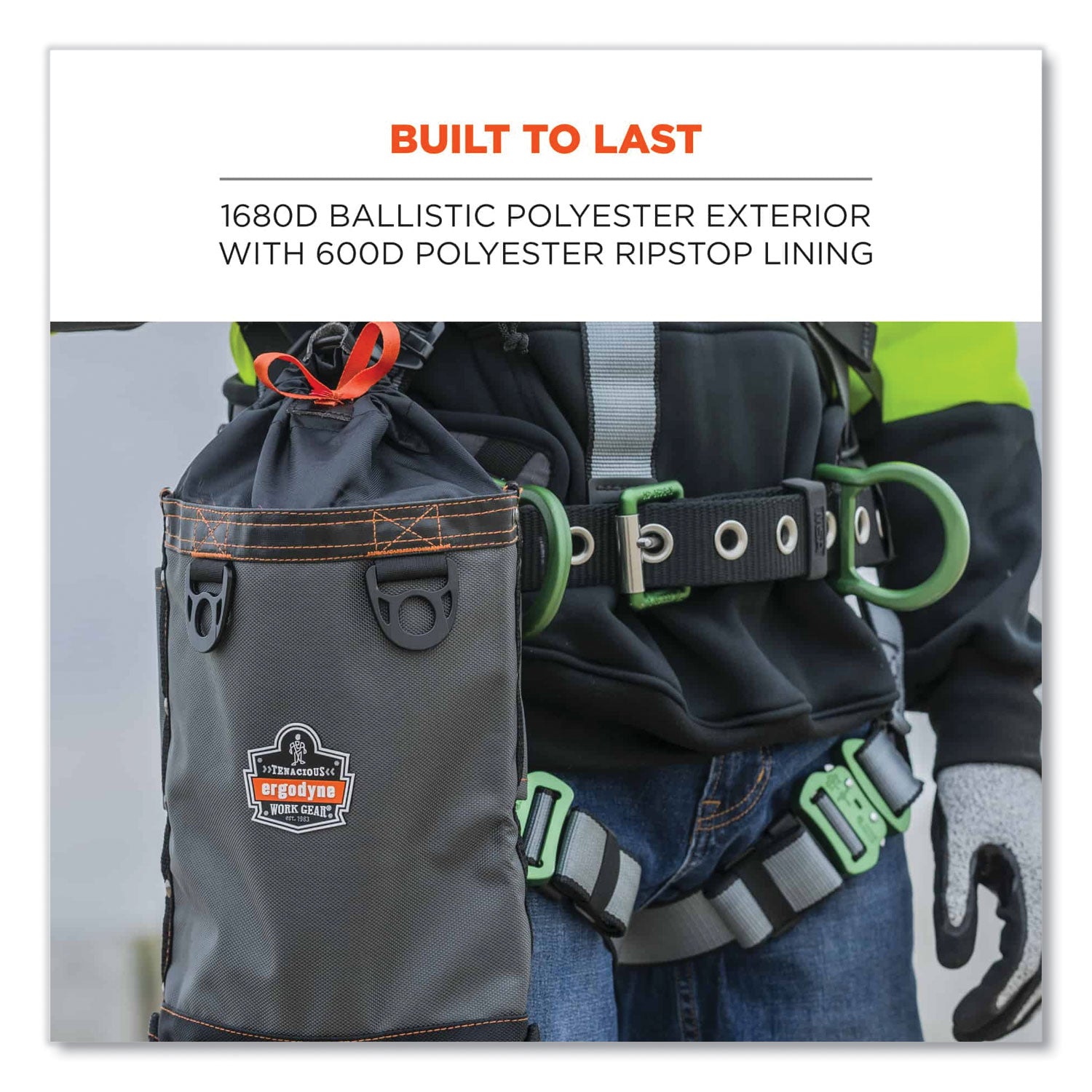 Drop Resistant, Damage Resistant - 420D Nylon Body - 1680D Ballistic Polyester Exterior Material - Belt Loop, D-ring, Cinch Strap - 13" Height x 5" Width x 10" Depth - 1 Each