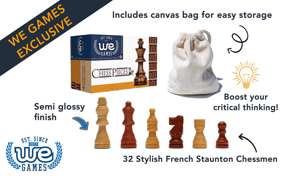 French Staunton Wood Chess Pieces with 2.5 inch King