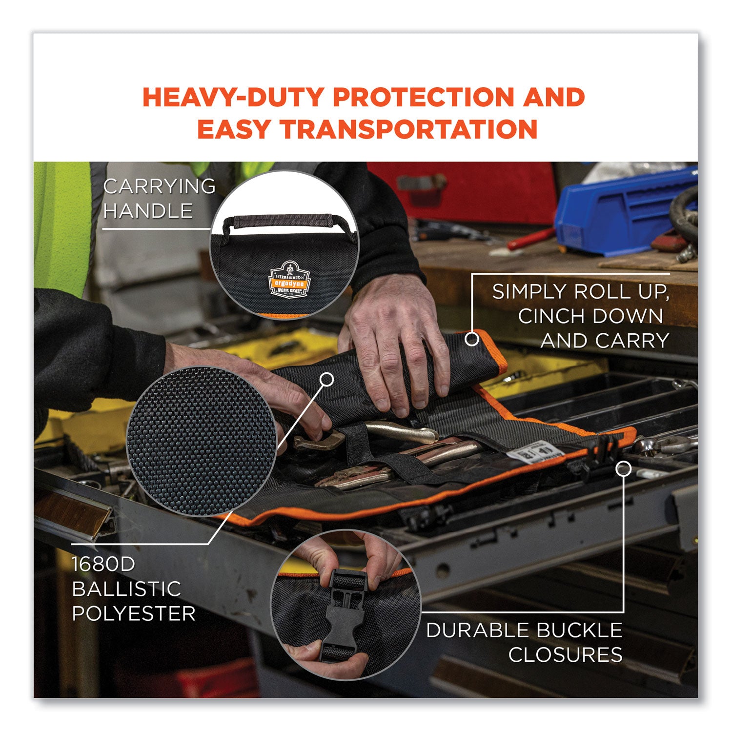 Water Resistant - Elastic, 1680D Ballistic Polyester Body - Handle - 14" Height x 27" Width - 1 Each