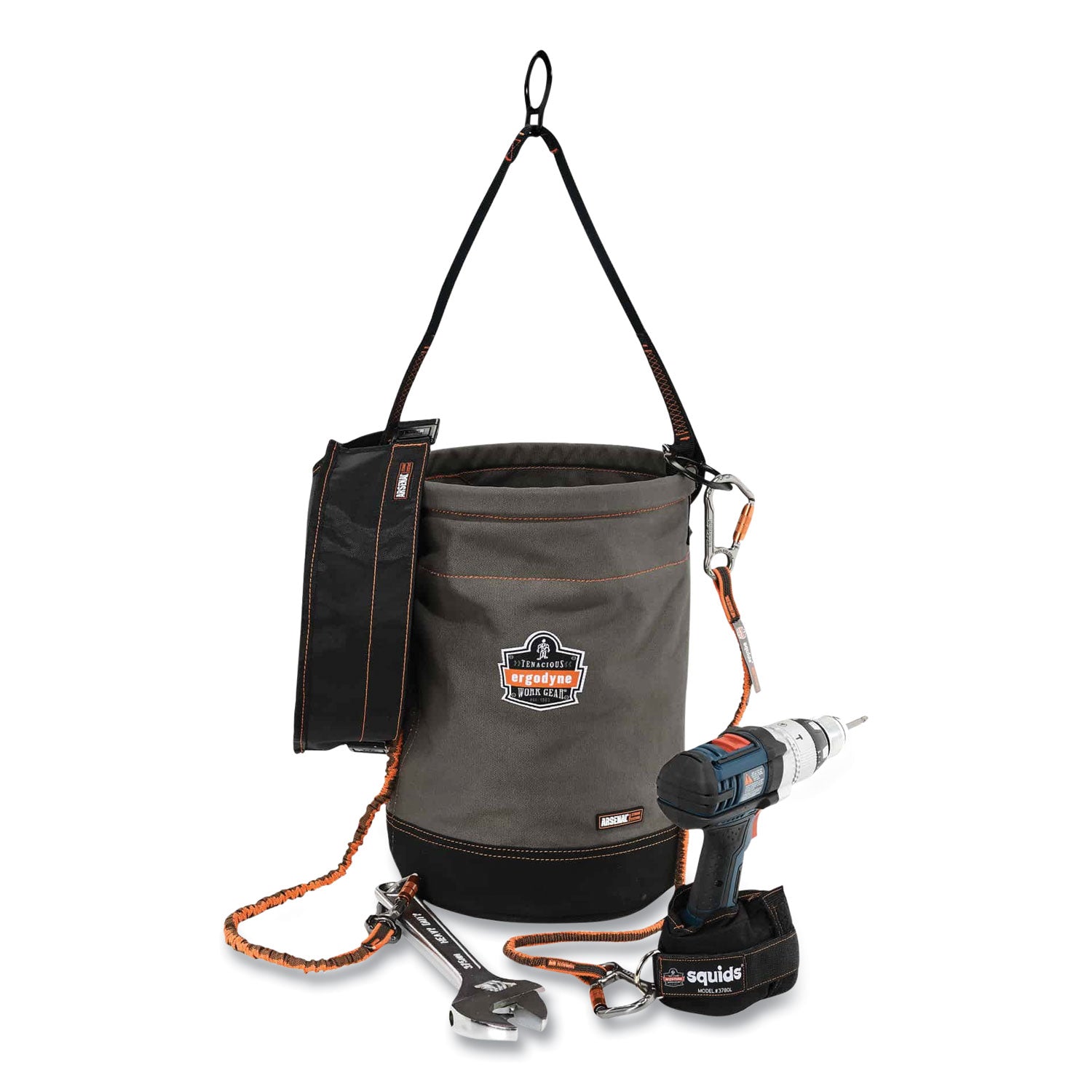 Reinforced, Handle, Pocket, Durable, Storm Drain - 14" - Plastic, Nylon, Nickel Plated, Synthetic Leather, Canvas - Gray - 1 Each