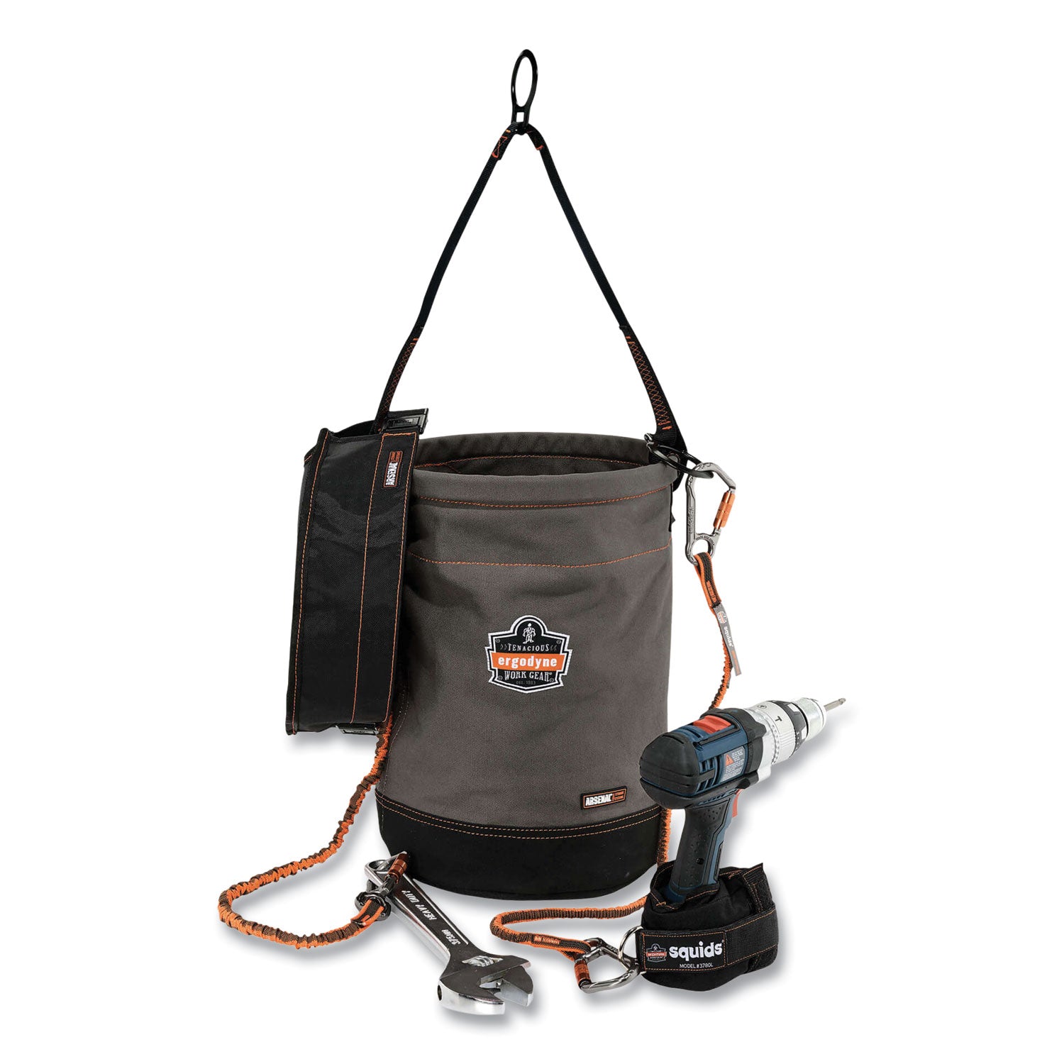 Reinforced, Handle, Pocket, Durable, Storm Drain - 14" - Plastic, Nylon, Nickel Plated, Synthetic Leather, Canvas - Gray - 1 Each