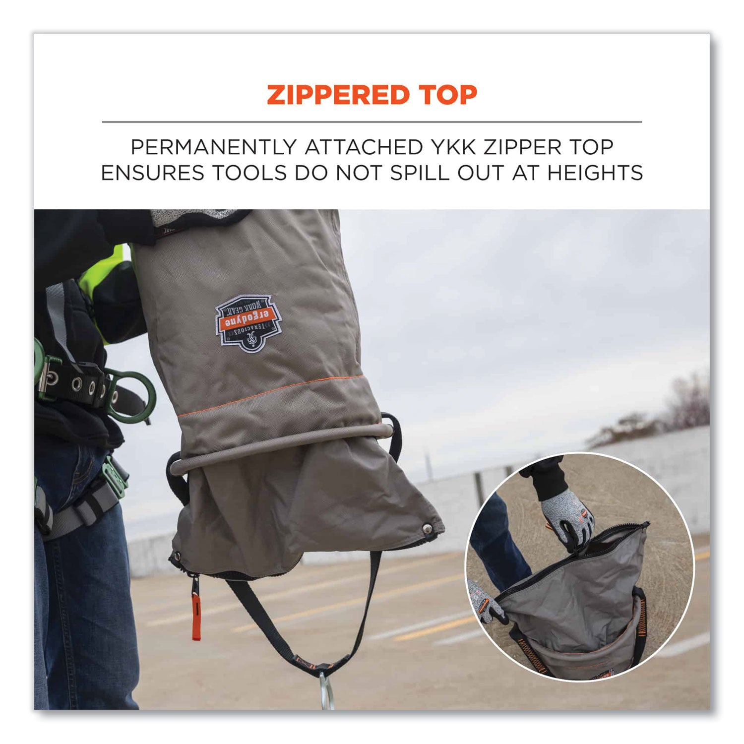Large Size - 99.21 lb Capacity - Zipper Closure - Gray - Nylon, Synthetic Leather, Steel, Tarpaulin, Alloy Steel, Nickel Plated - Multipurpose - 1 Each