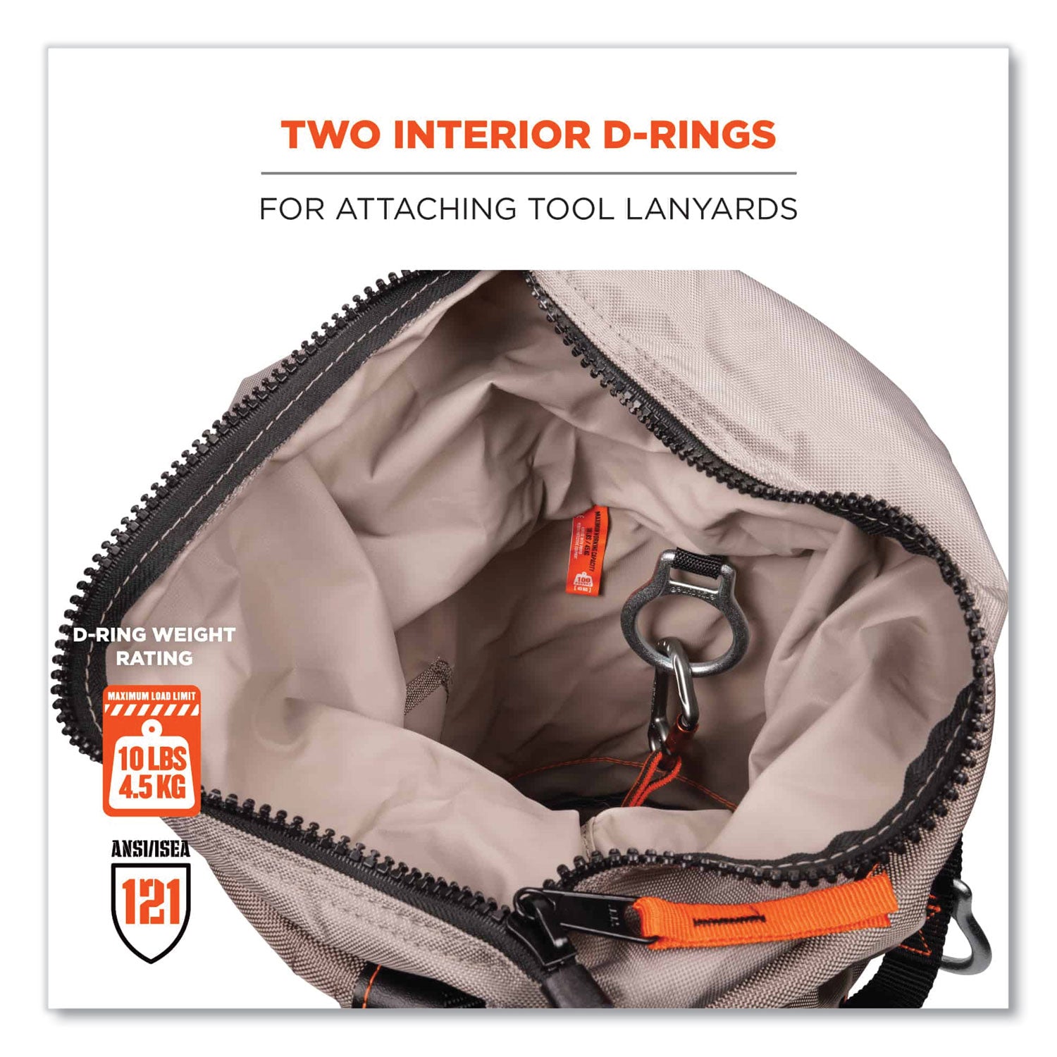 Large Size - 99.21 lb Capacity - Zipper Closure - Gray - Nylon, Synthetic Leather, Steel, Tarpaulin, Alloy Steel, Nickel Plated - Multipurpose - 1 Each