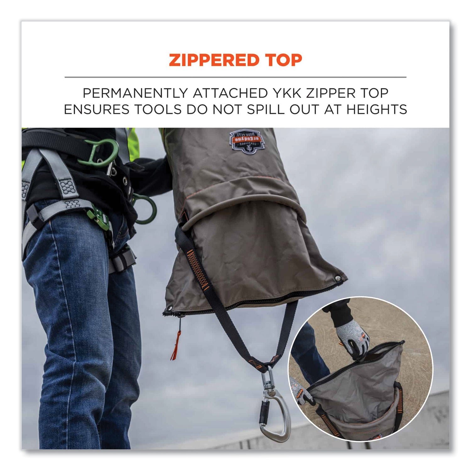 Large Size - 99.21 lb Capacity - Zipper Closure - Gray - Nylon, Synthetic Leather, Tarpaulin, Leather, Nickel Plated - Multipurpose - 1 Each