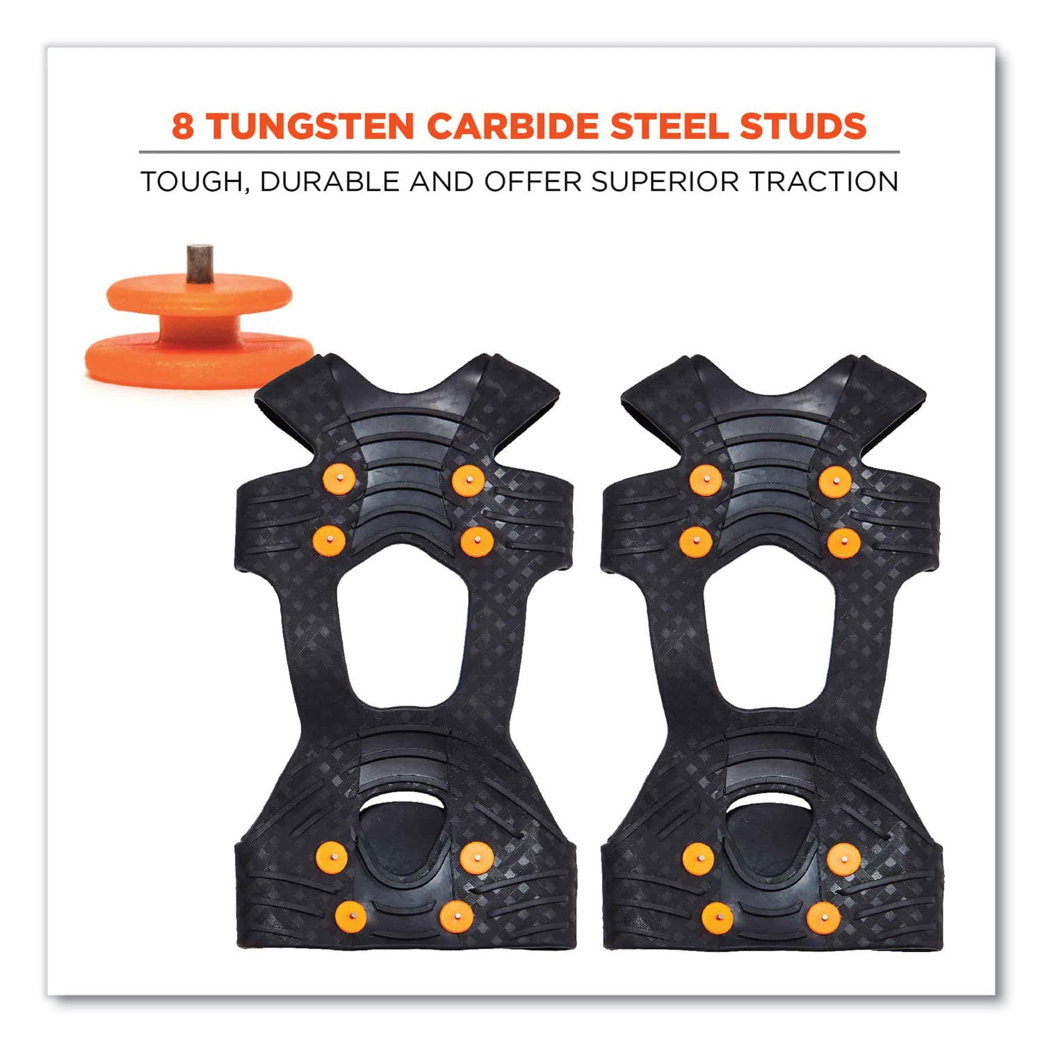 Ergodyne Trex 6300TC Slip-On Ice Cleats, Black, Tungsten Carbide & Rubber, Medium, 2 Pairs