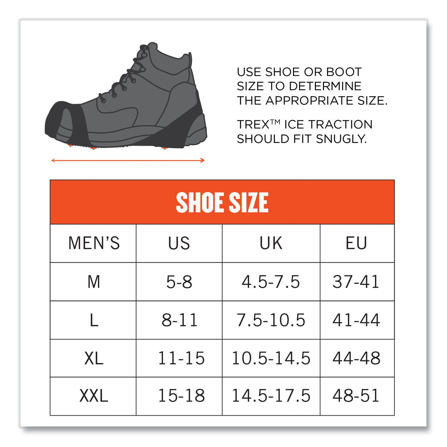 Ergodyne Trex 6300TC Slip-On Ice Cleats, Black, Tungsten Carbide & Rubber, Medium, 2 Pairs