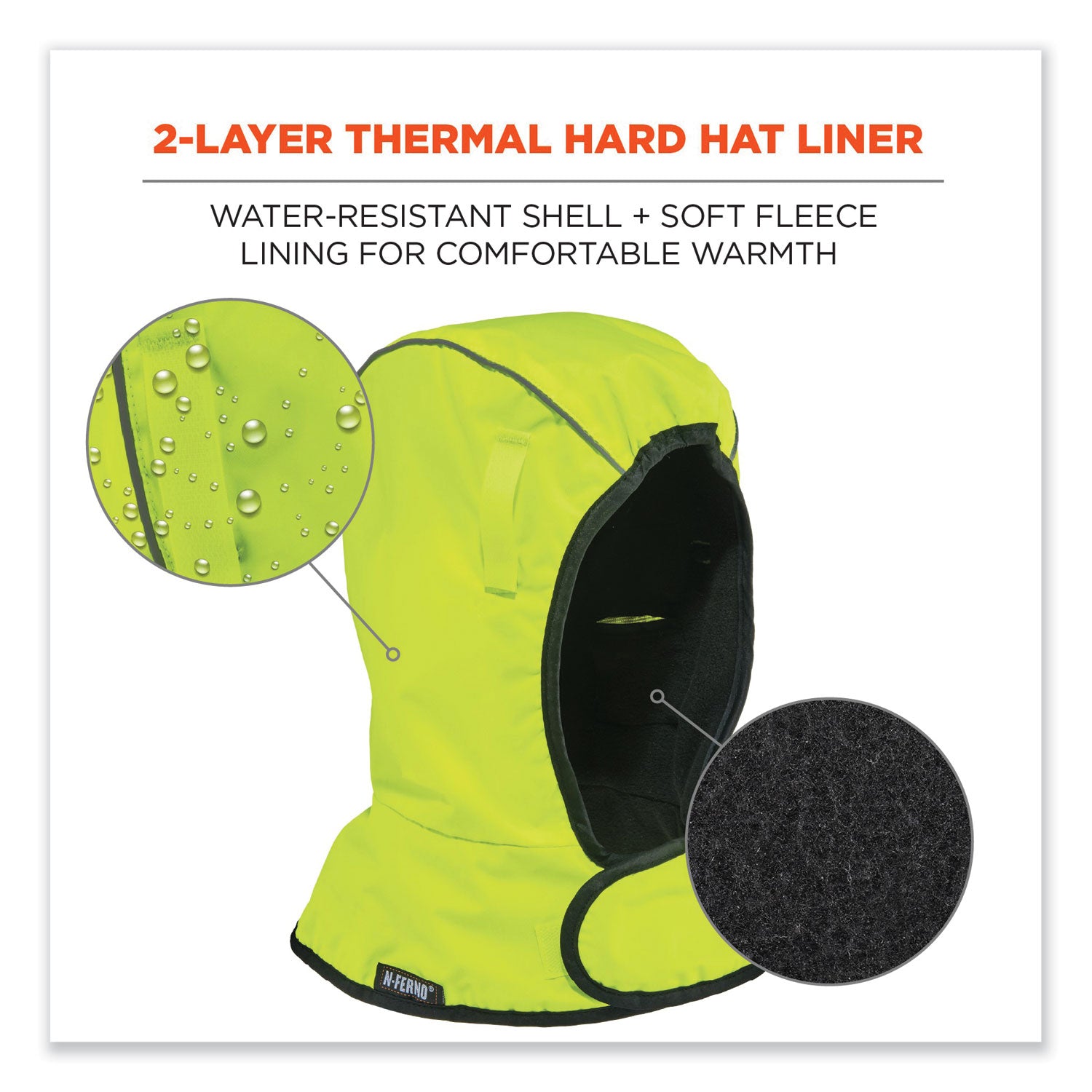 Ergodyne 6842 Shoulder 2-Layer Econo Winter Liner, Polyester/Polyurethane/Fleece, Lime, High Visibility, Water Resistant, Machine Washable, 12/Carton