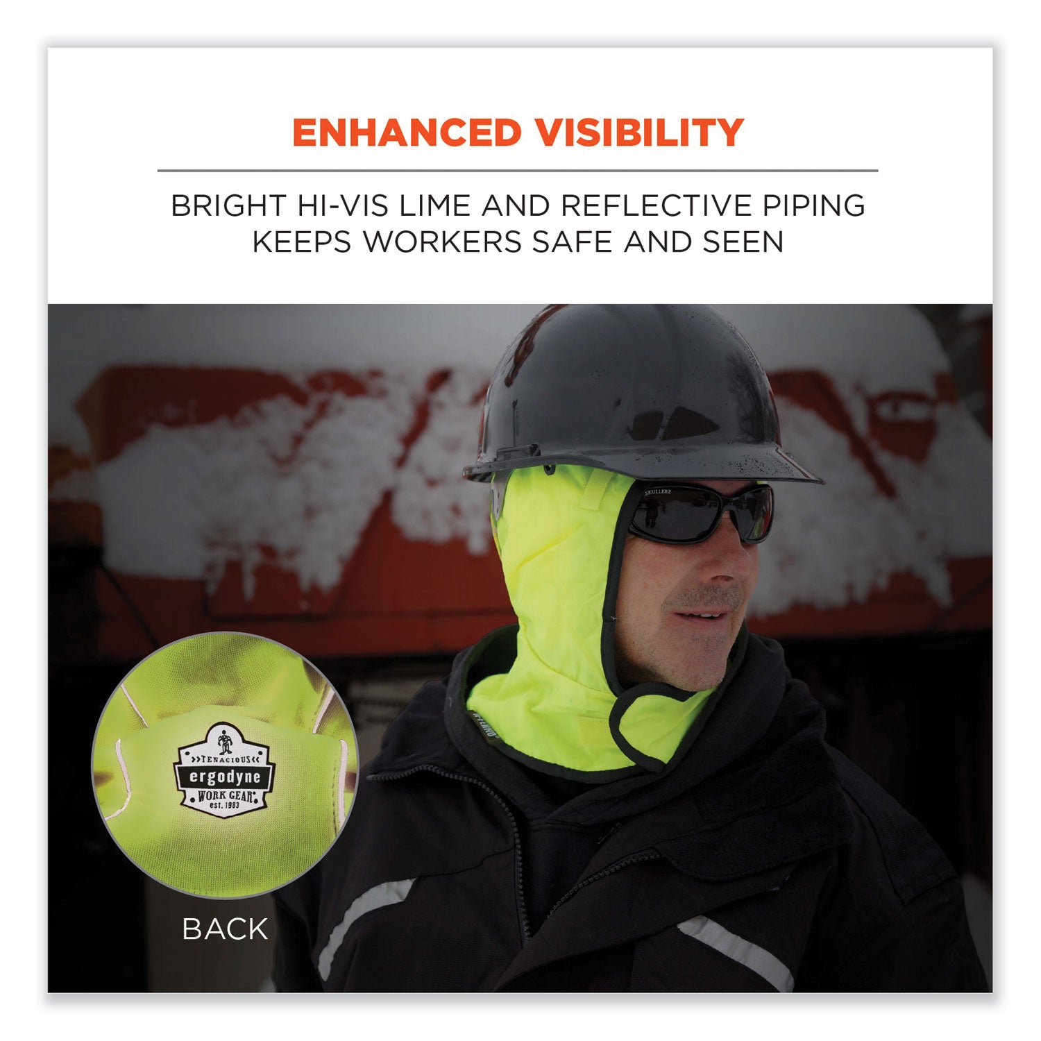 Ergodyne 6842 Shoulder 2-Layer Econo Winter Liner, Polyester/Polyurethane/Fleece, Lime, High Visibility, Water Resistant, Machine Washable, 12/Carton