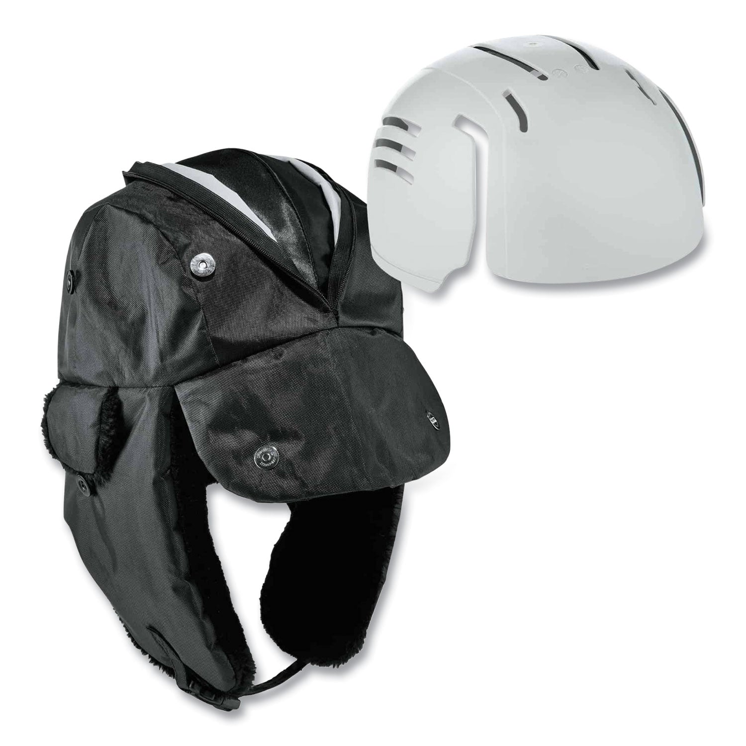 Ergodyne N-Ferno 6802ZI Kit Zipper Trapper Hat with Universal Bump Cap, Small/Medium, Black, Nylon/Oxford Nylon, 1 Each