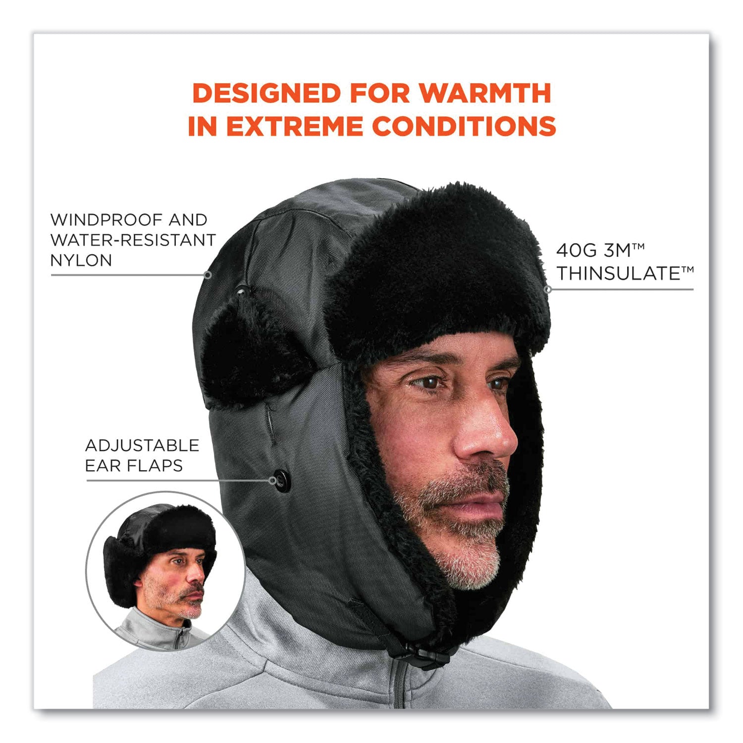 Ergodyne N-Ferno 6802ZI Kit Zipper Trapper Hat with Universal Bump Cap, Small/Medium, Black, Nylon/Oxford Nylon, 1 Each