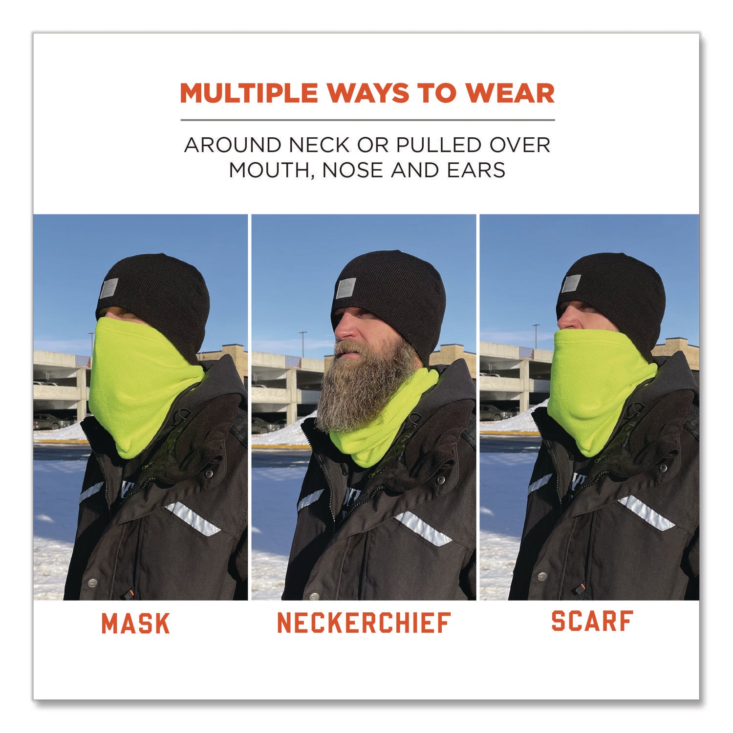 Ergodyne 6960 Fleece Neck Gaiter, Lime, Lightweight, Breathable, Stretchable, High Visibility, 1 Each