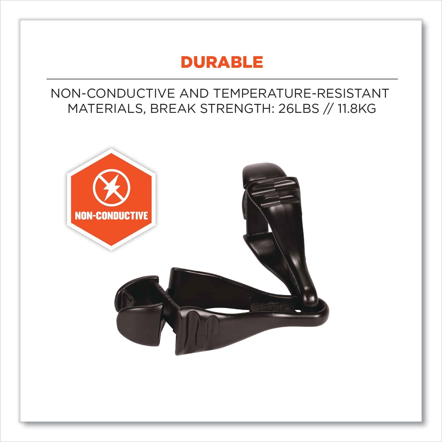 Squids 3400 Glove Clip Holder with Dual Clips, 1 x 1 x 6.5, Acetal Copolymer, Black, 100/Carton