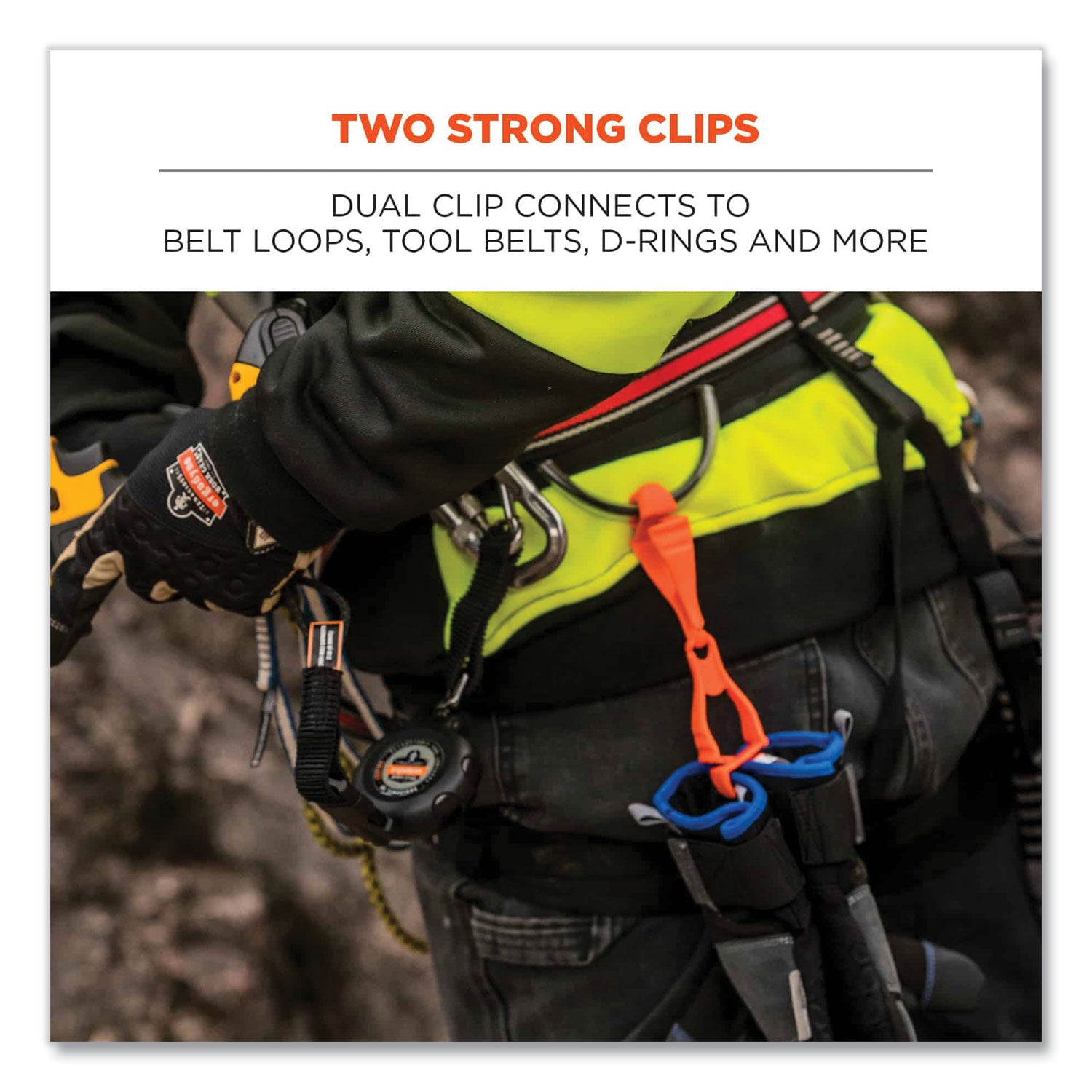Squids 3400 Glove Clip Holder with Dual Clips, 1 x 1 x 6.5, Acetal Copolymer, Orange, 100/Carton