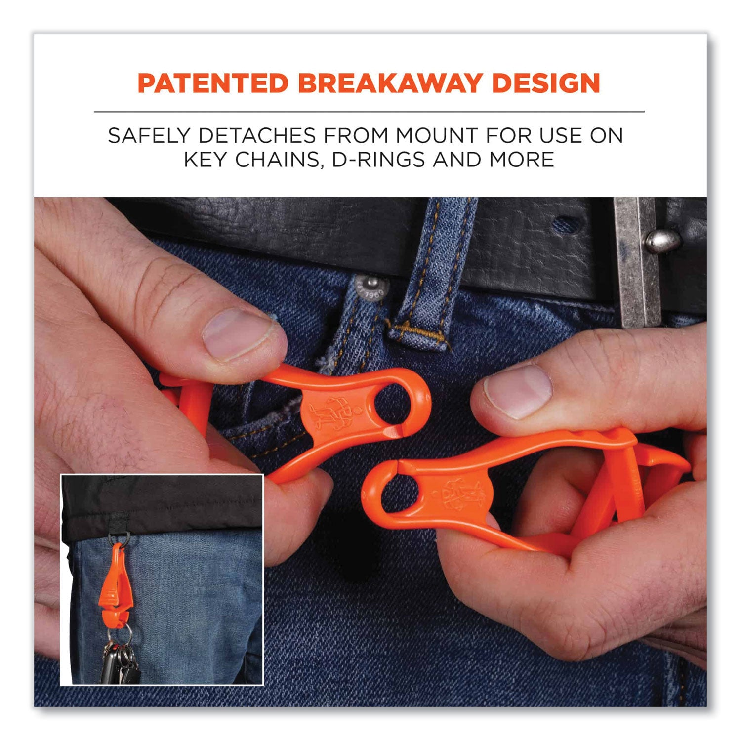 Squids 3400 Glove Clip Holder with Dual Clips, 1 x 1 x 6.5, Acetal Copolymer, Orange, 100/Carton