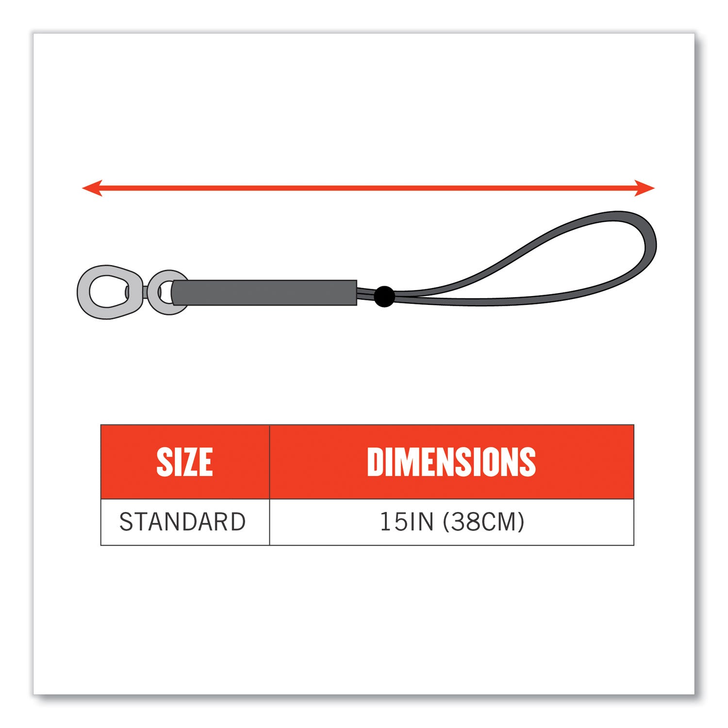 Squids 3713 Elastic Loop Tool Tails with Swiveling D-Rings, 10 lb Max Working Capacity, 15" Long, 3/Pack, 20 Packs/Carton