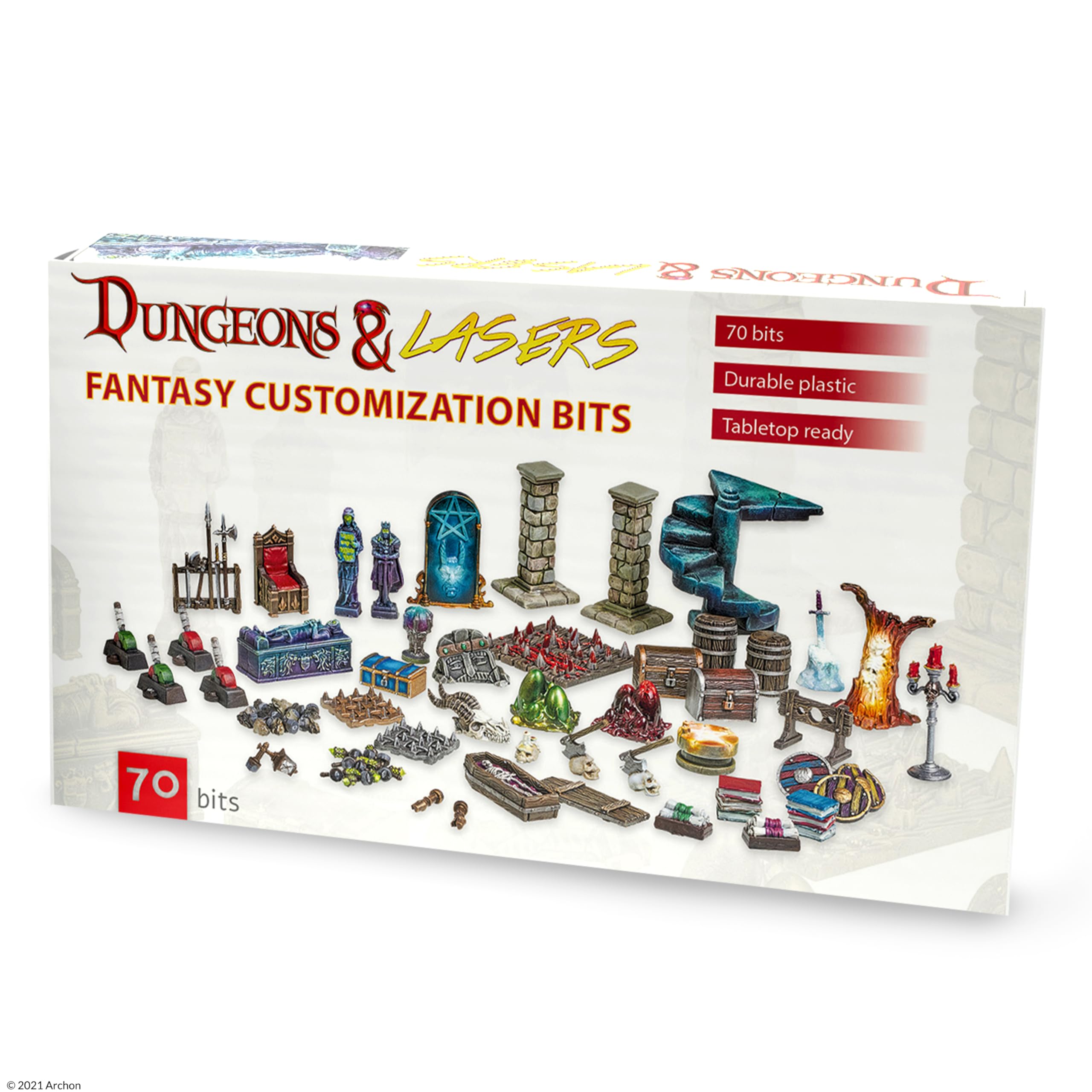 Dungeons & Lasers: Fantasy Customization Bits for DND Terrain - 70 Pieces of D&D Accessories and Props for 5E Tabletop RPG Games - Unpainted, Unassembled - for Ages 14 Years and up