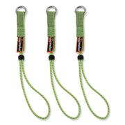 Squids 3703 Elastic Loop Tool Tails with D-Rings, 15 lb Max Working Capacity, 15" Long, Lime, 3/Pack, 20 Packs/Carton