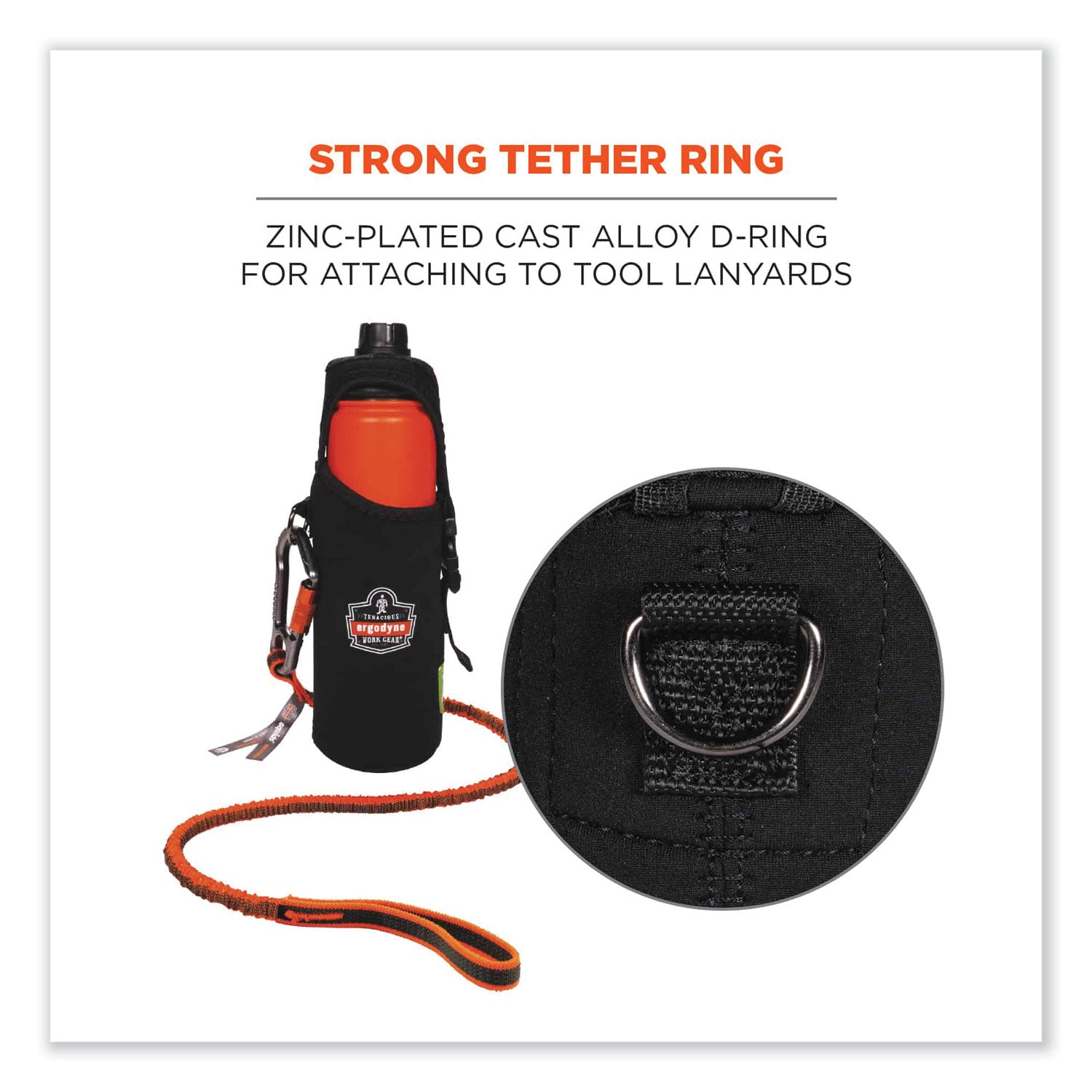 Ergodyne 3775 Can/Bottle Holder & Trap, Black, Stainless Steel/Zinc/Neoprene/Nylon, 2.5" Height x 3.6" Width, 1 Each