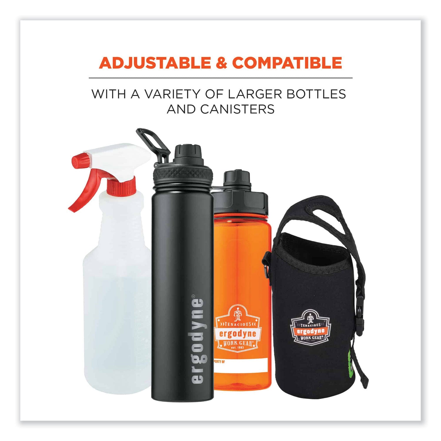 Ergodyne 3775 Can/Bottle Holder & Trap, Black, Stainless Steel/Zinc/Neoprene/Nylon, 2.5" Height x 3.6" Width, 1 Each