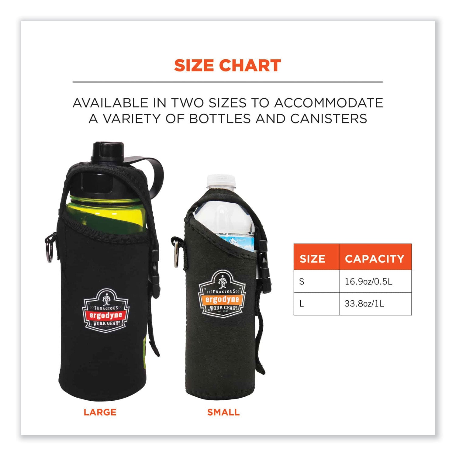 Ergodyne 3775 Can/Bottle Holder & Trap, Black, Stainless Steel/Zinc/Neoprene/Nylon, 2.5" Height x 3.6" Width, 1 Each