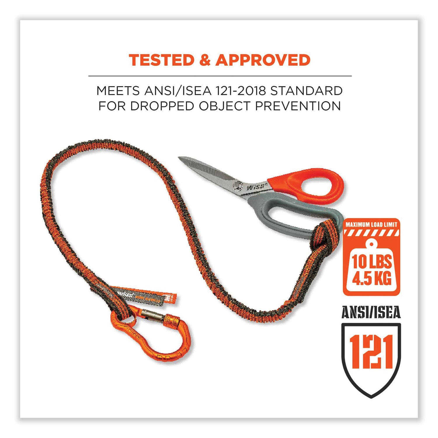 Adjustable - 10 lb Load Capacity - Standard - Carabiner Attachment - 11.3" Height x 1" Width x 48" Length - Orange, Gray - Anodized Aluminum Alloy, Nylon, Polyester Elastic - 6 / Carton