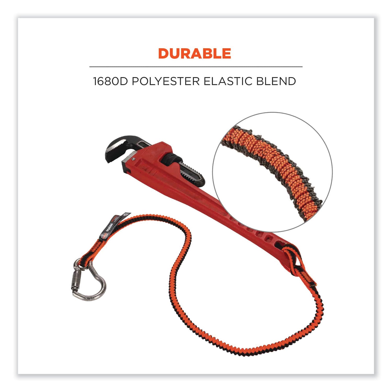 Adjustable - 15 lb Load Capacity - Standard - Carabiner Attachment - 11.3" Height x 1.3" Width x 48" Length - Orange, Gray - Stainless Steel, Polyester Elastic, Nylon - 6 / Carton