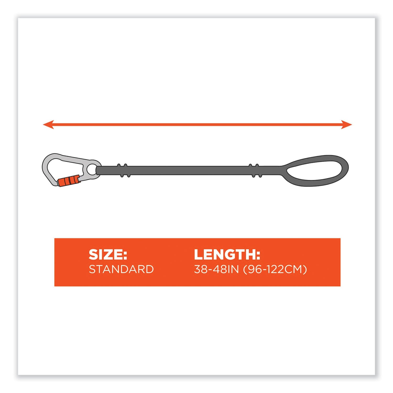 Adjustable - 15 lb Load Capacity - Standard - Carabiner Attachment - 11.3" Height x 1.3" Width x 48" Length - Orange, Gray - Stainless Steel, Polyester Elastic, Nylon - 6 / Carton
