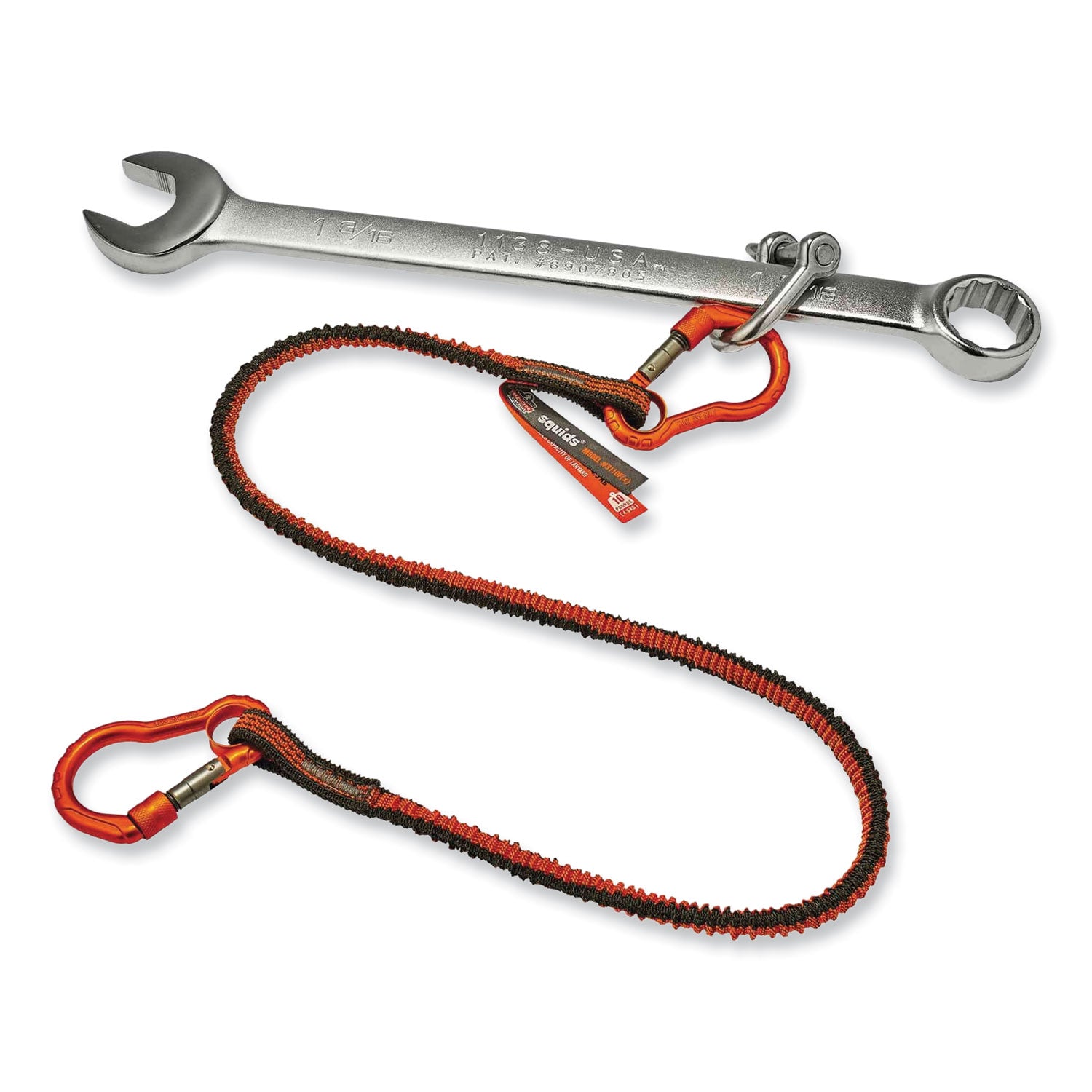 Adjustable - 10 lb Load Capacity - Standard - Carabiner Attachment - 11.3" Height x 1" Width x 48" Length - Orange, Gray - Aluminum, Alloy, Nylon, Elastic Webbing - 6 / Carton