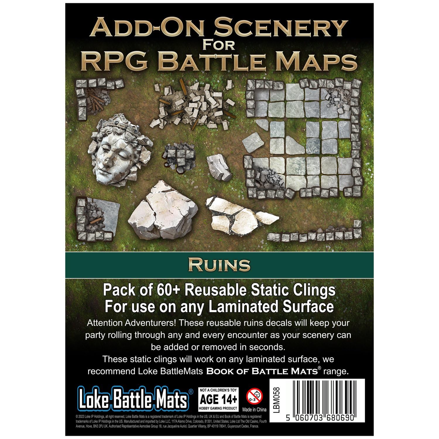 Add On Scenery for RPG Maps - Ruins by Loke - 60+ Reusable Stickers - Customizable Terrain for Laminated RPG Maps - Create Ruined Landscapes with Detailed Fantasy Art