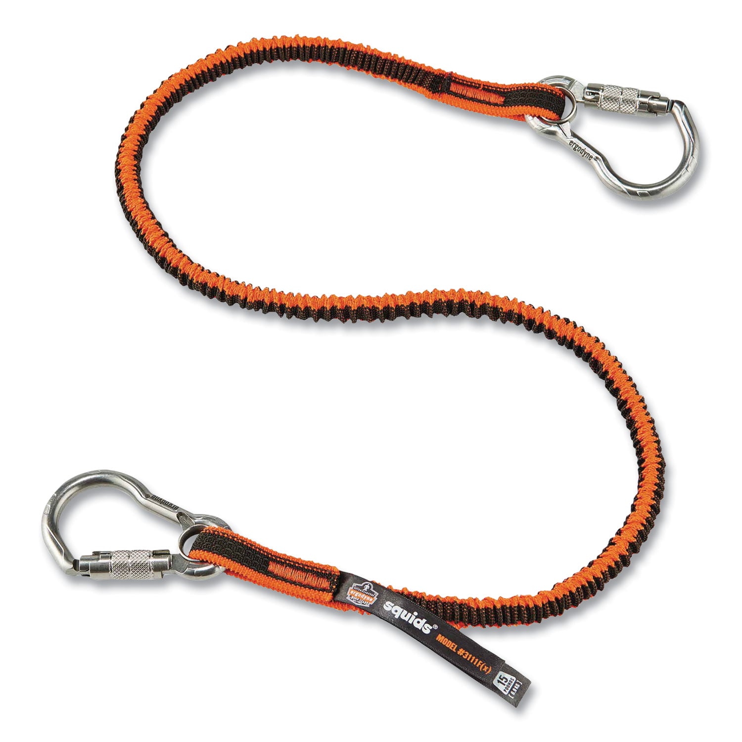 Adjustable - 15 lb Load Capacity - Standard - Carabiner Attachment - 11.3" Height x 1" Width x 4" Length - Orange, Gray - Elastic Webbing, Stainless Steel - 6 / Carton