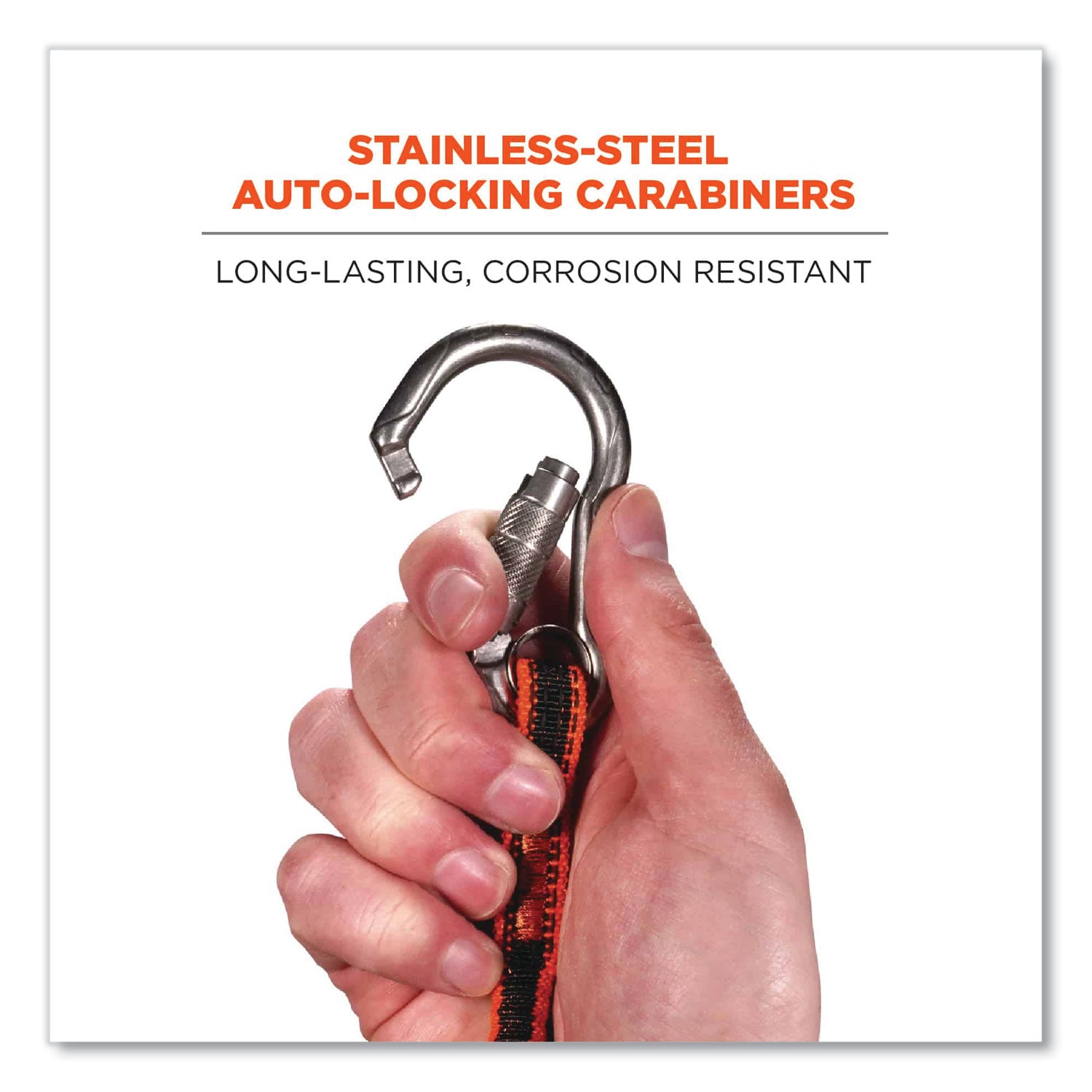 Adjustable - 15 lb Load Capacity - Standard - Carabiner Attachment - 11.3" Height x 1" Width x 4" Length - Orange, Gray - Elastic Webbing, Stainless Steel - 6 / Carton