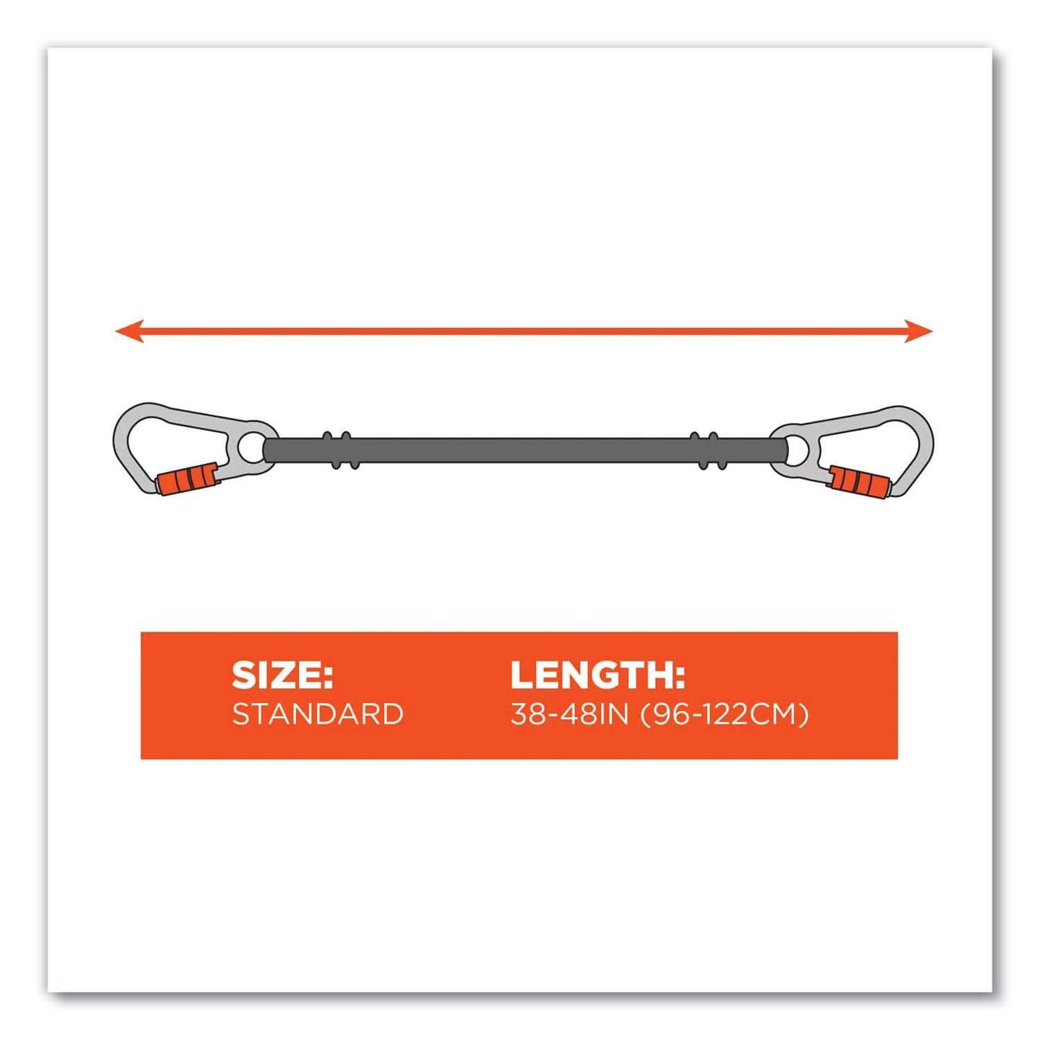Adjustable - 15 lb Load Capacity - Standard - Carabiner Attachment - 11.3" Height x 1" Width x 4" Length - Orange, Gray - Elastic Webbing, Stainless Steel - 6 / Carton