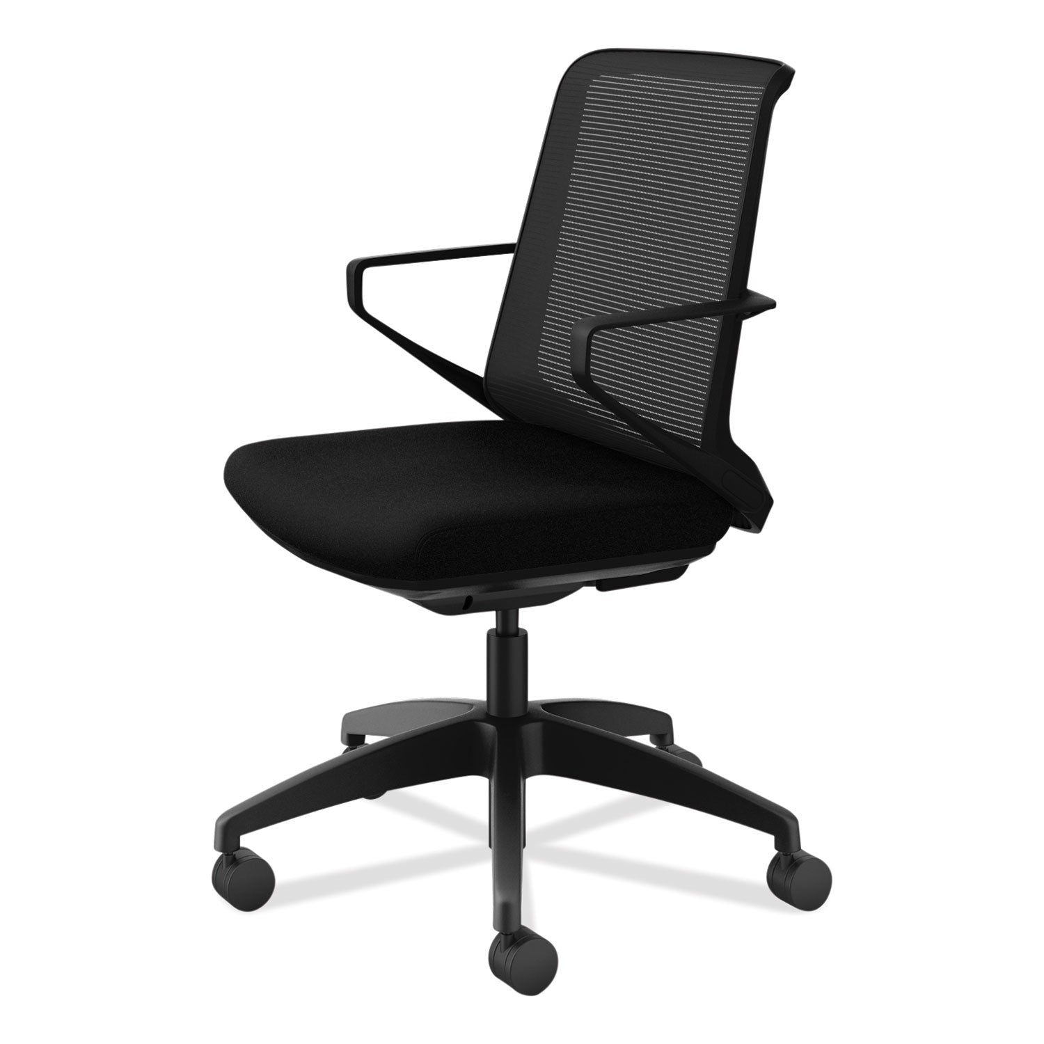 HON Cliq Chair, Black Mesh Back, Fabric Seat, 5-Star Base, Armrests, 1 Each