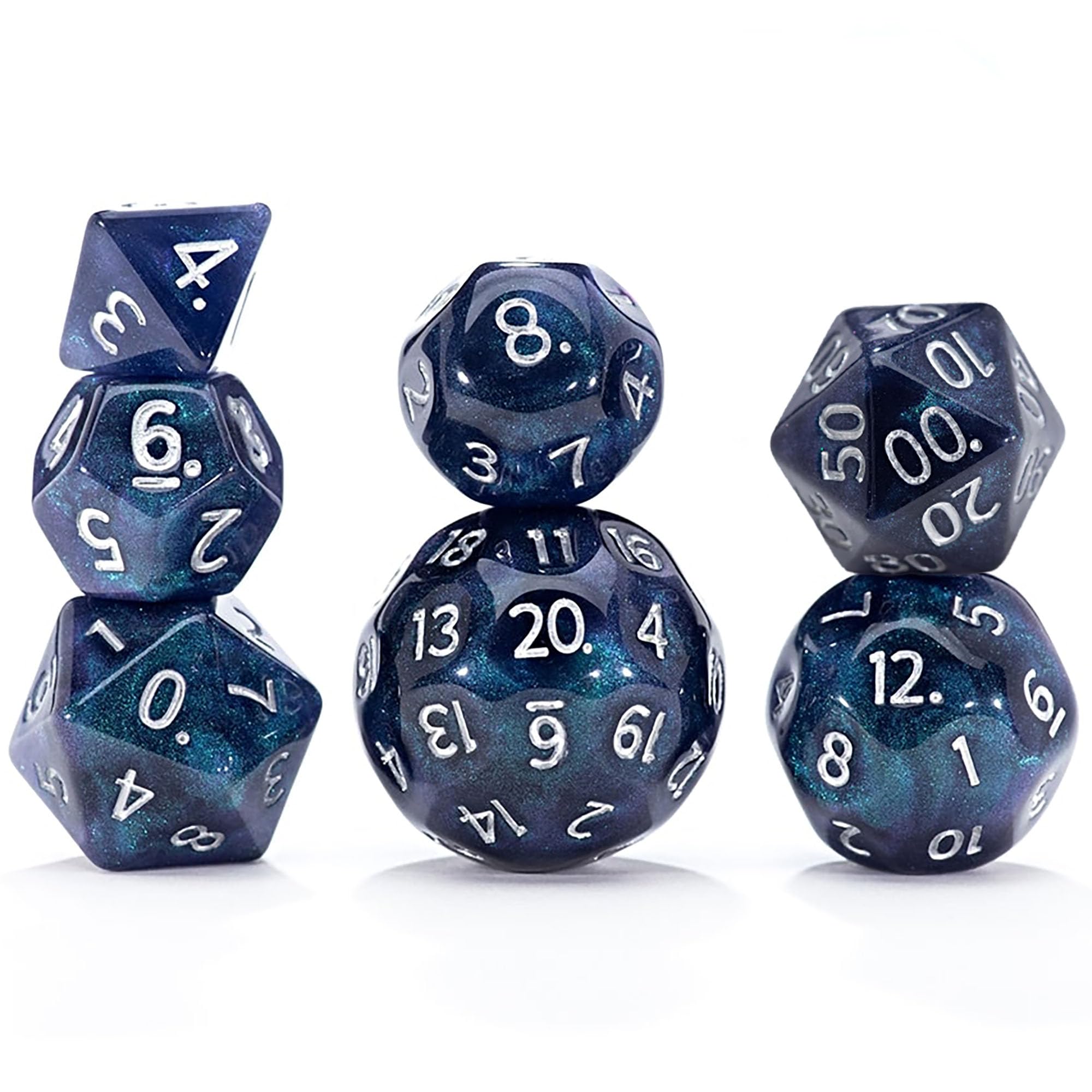 Gate Keeper Games & Dice: Double Dice - Mirror Universe - 7pc RPG Set, Galactic Purple & Blue Resin, Holographic Glitter, Role Playing Games Accessory