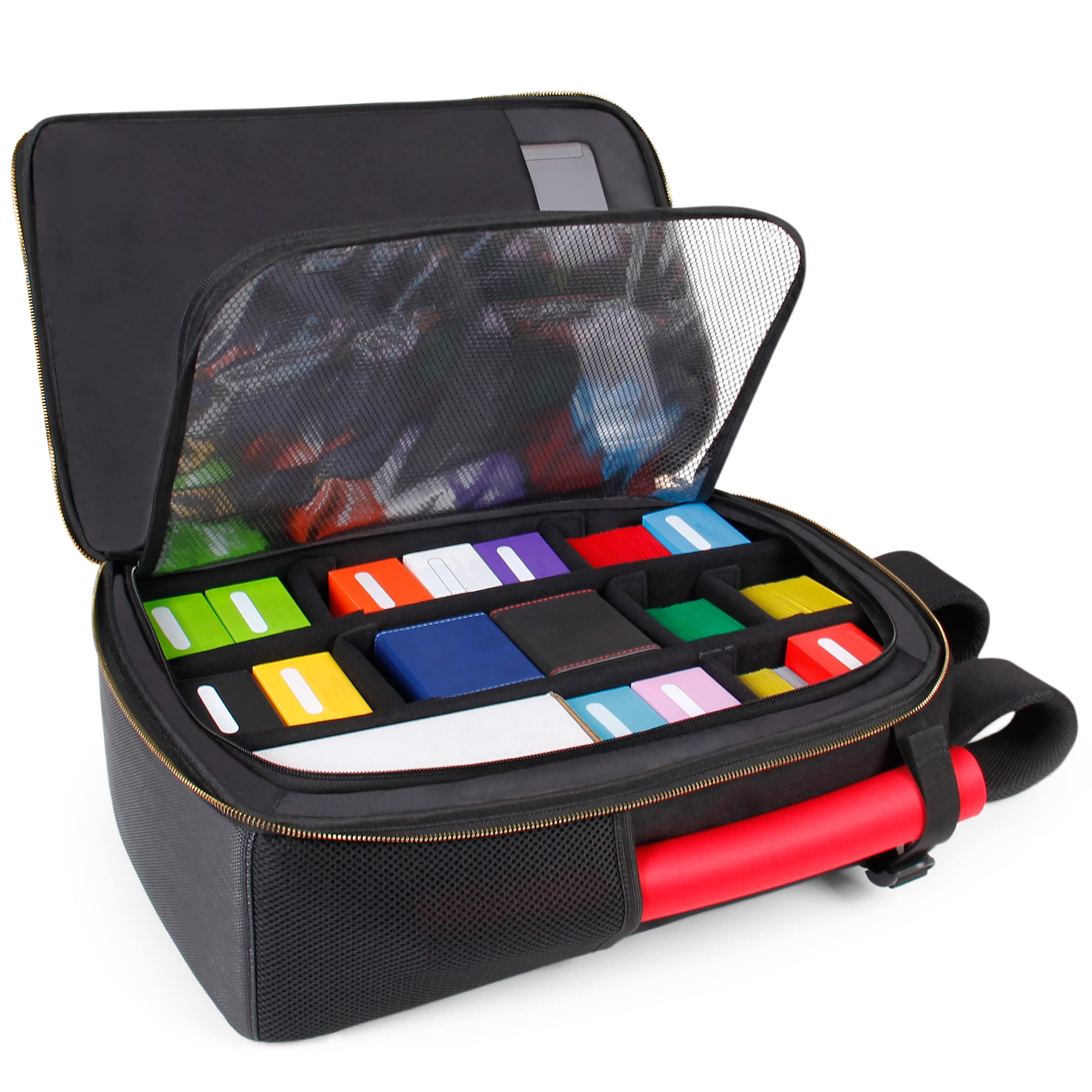 ENHANCE MTG Backpack TCG Card Storage - TCG Backpack for Deck Boxes, Sleeved Cards, Playmats, MTG Accessories - Customizable Organization Protected by Built-in Defender Screen (Black)