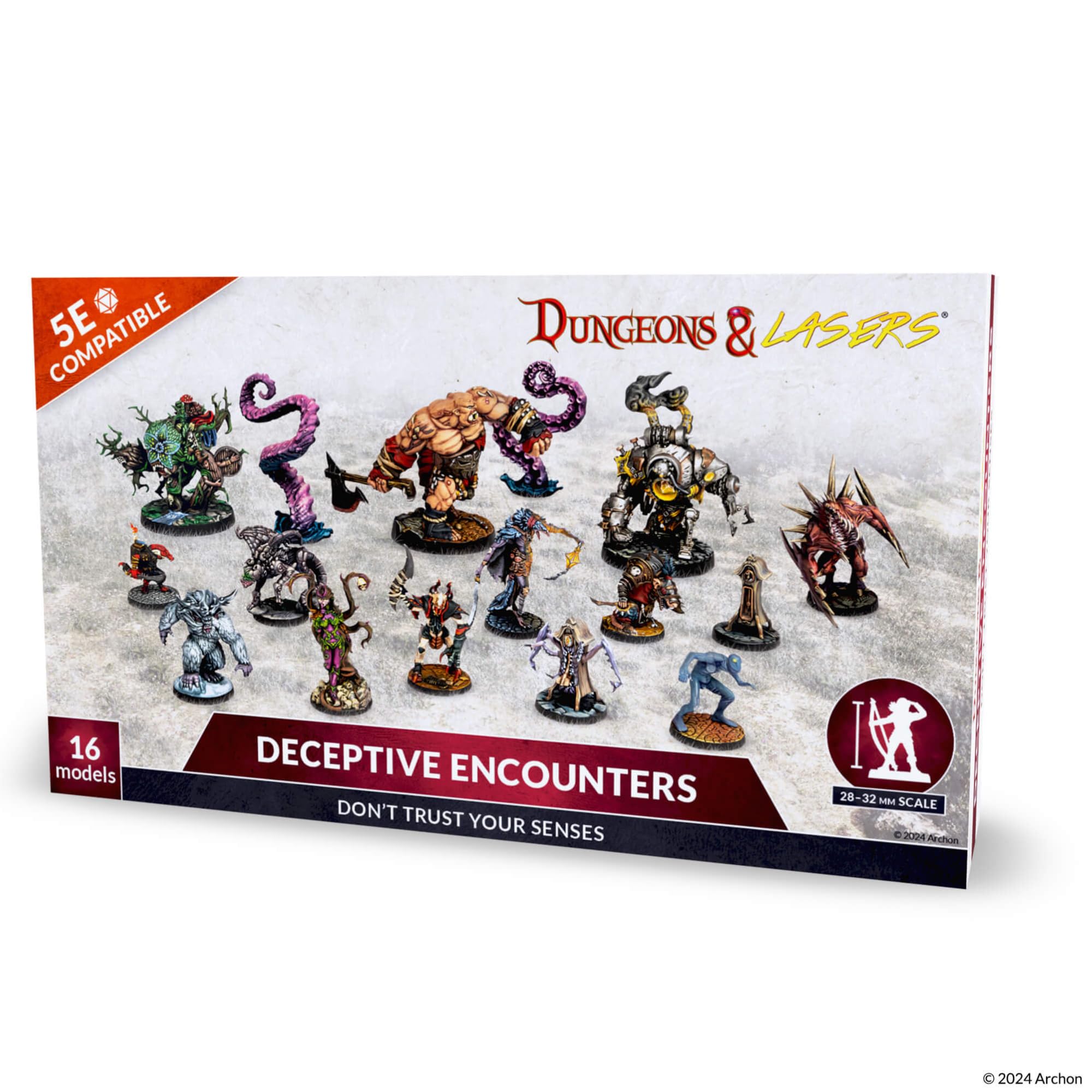 Dungeons & Lasers: Deceptive Encounters DND Miniatures Set - 16 Models with Scenic Bases - 5E Compatible for use with D&D and Tabletop RPG Games - Unpainted and Unassembled - for Ages 14 Years +