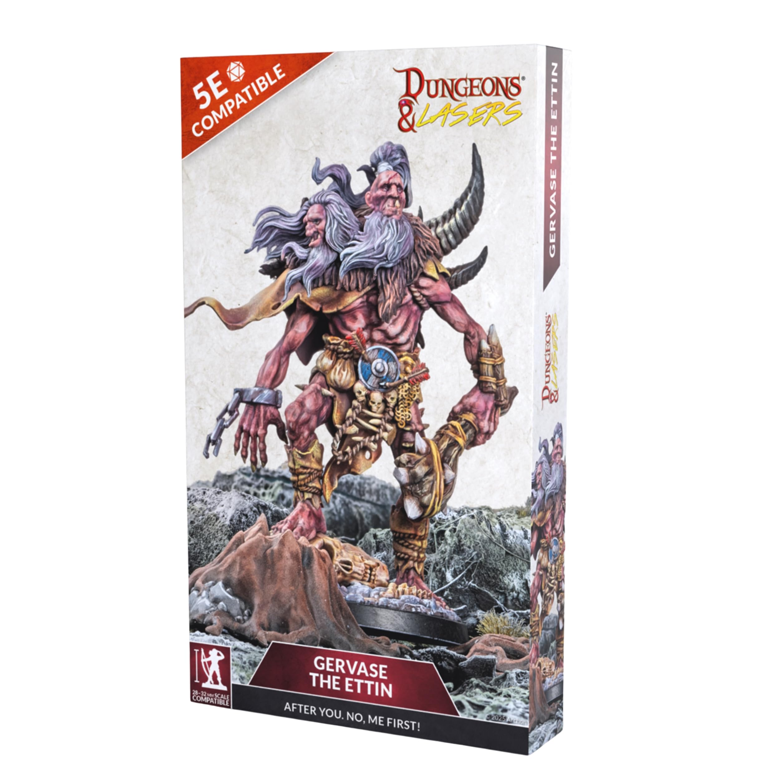 Dungeons & Lasers: Gervase The Ettin Large DND Miniature - 4.1" Tall (105mm) on 50mm Scenic Base - 5E Compatible - Assembly and Painting Required - for 14 Years +