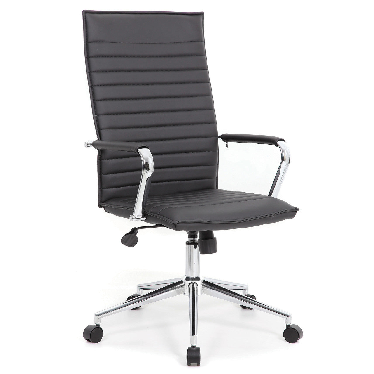 OfficeSource Ridge Black Ribbed High Back Task Chair w/Arms - Black LeatherSoft Vinyl