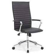 OfficeSource Ridge Black Ribbed High Back Task Chair w/Arms - Black LeatherSoft Vinyl