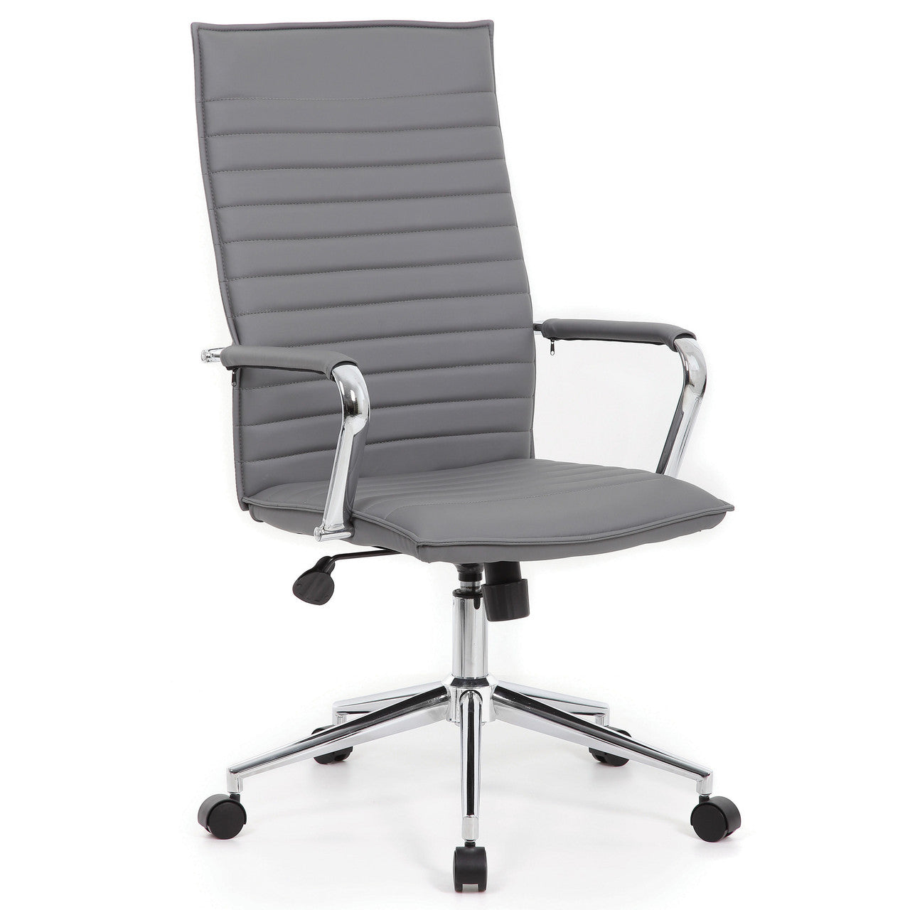 OfficeSource Ridge Gray Ribbed High Back Task Chair w/Arms - Gray LeatherSoft Vinyl