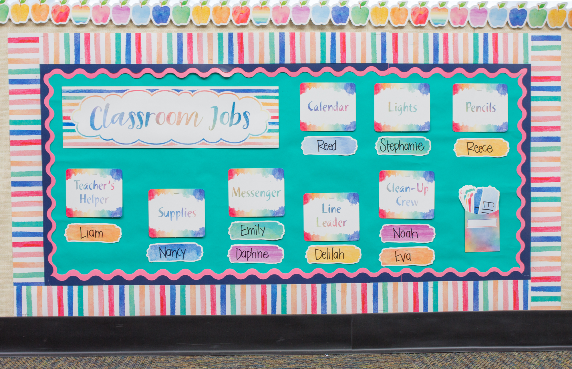 Watercolor Classroom Jobs Mini Bulletin Board