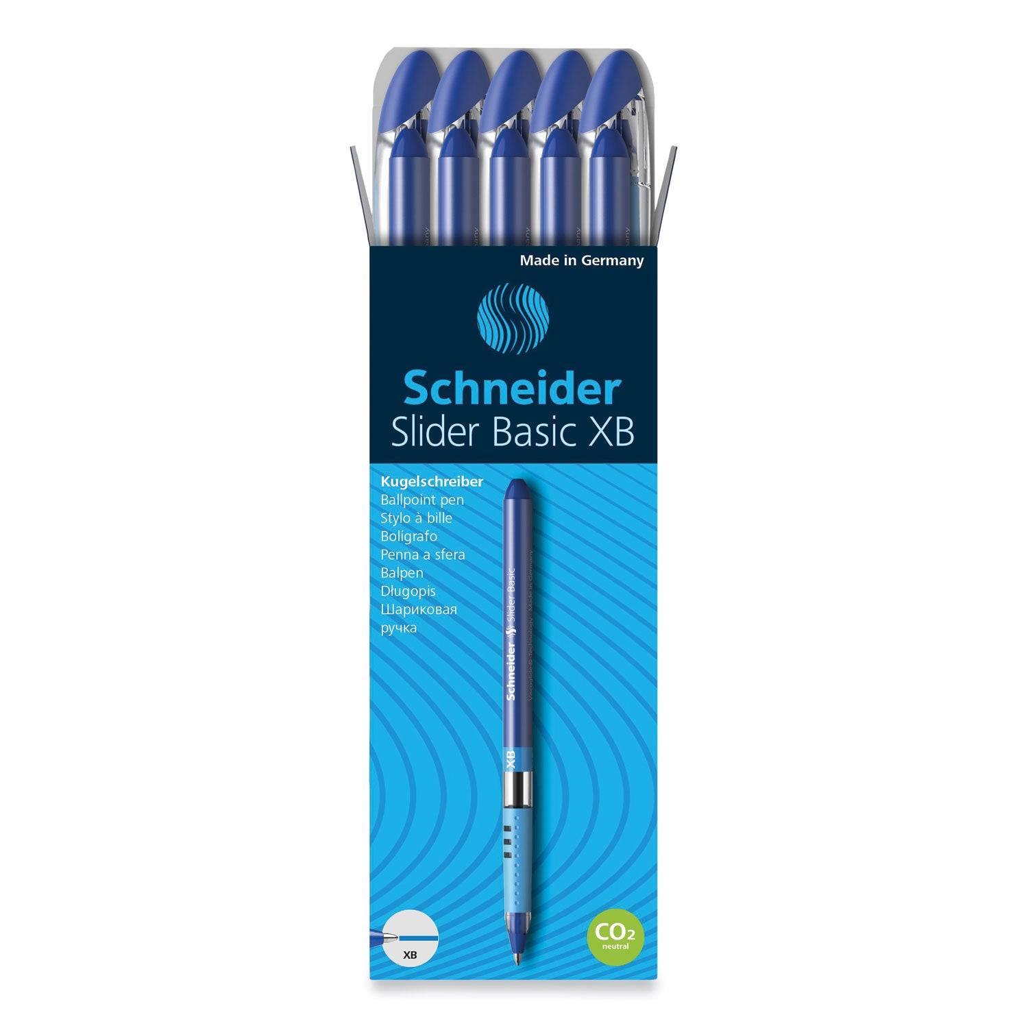Schneider Slider Basic XB Ballpoint Pen - 1.4 mm Extra Broad Pen Point - Blue Ink - Blue Rubberized, Transparent, Silver Barrel - Stainless Steel Tip - 10 / Pack