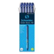 Schneider Slider Basic XB Ballpoint Pen - 1.4 mm Extra Broad Pen Point - Blue Ink - Blue Rubberized, Transparent, Silver Barrel - Stainless Steel Tip - 10 / Pack